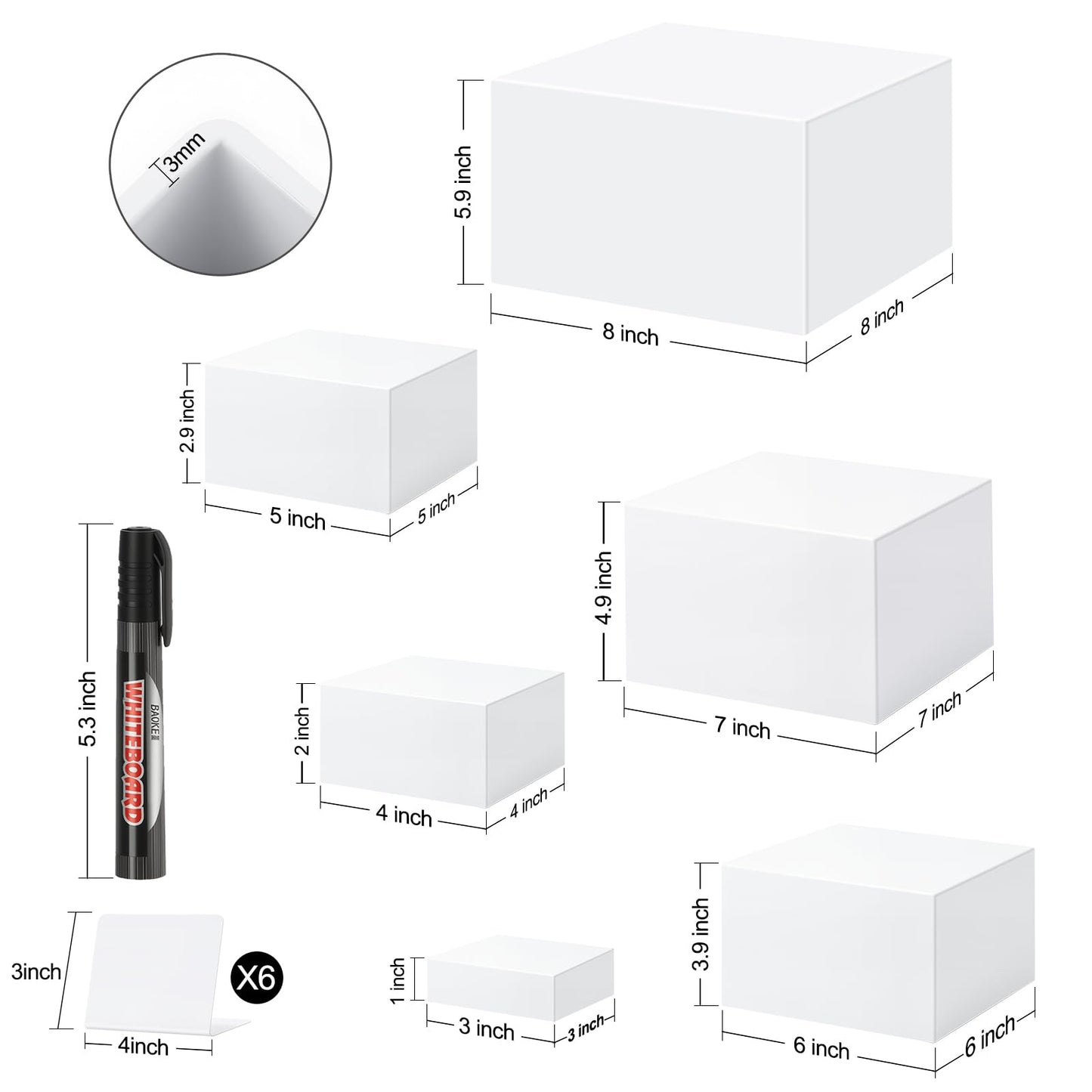 6 Pcs Buffet Risers,Acrylic Food Risers,White Dessert Stands for Buffet Table Display, Cupcake Tower, Cake Stand, Jewelry Show, Catering Events (3" + 4" + 5"+6"+7"+8")
