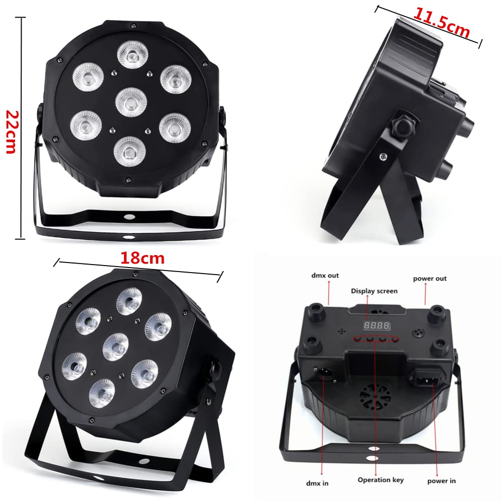 HYUDJ Stage Lights 7x12W Uplights with Strict Testing 4in1 RGBW LED Par Lights Sound Activated DMX512 Control Bright DJ Par Light for Stage Party Club Disco Wedding Events Black