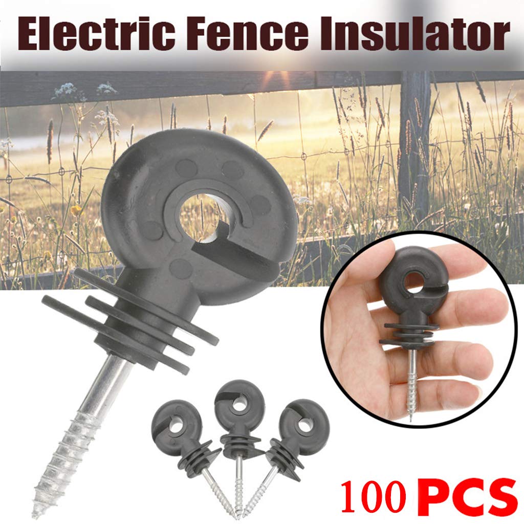 100Pcs Black Electric Fence Insulator Screw-in Insulator Fence Ring Post Wood Post insulators for Electric Fence (Grid System Accessories for Animal Husbandry Electronic)