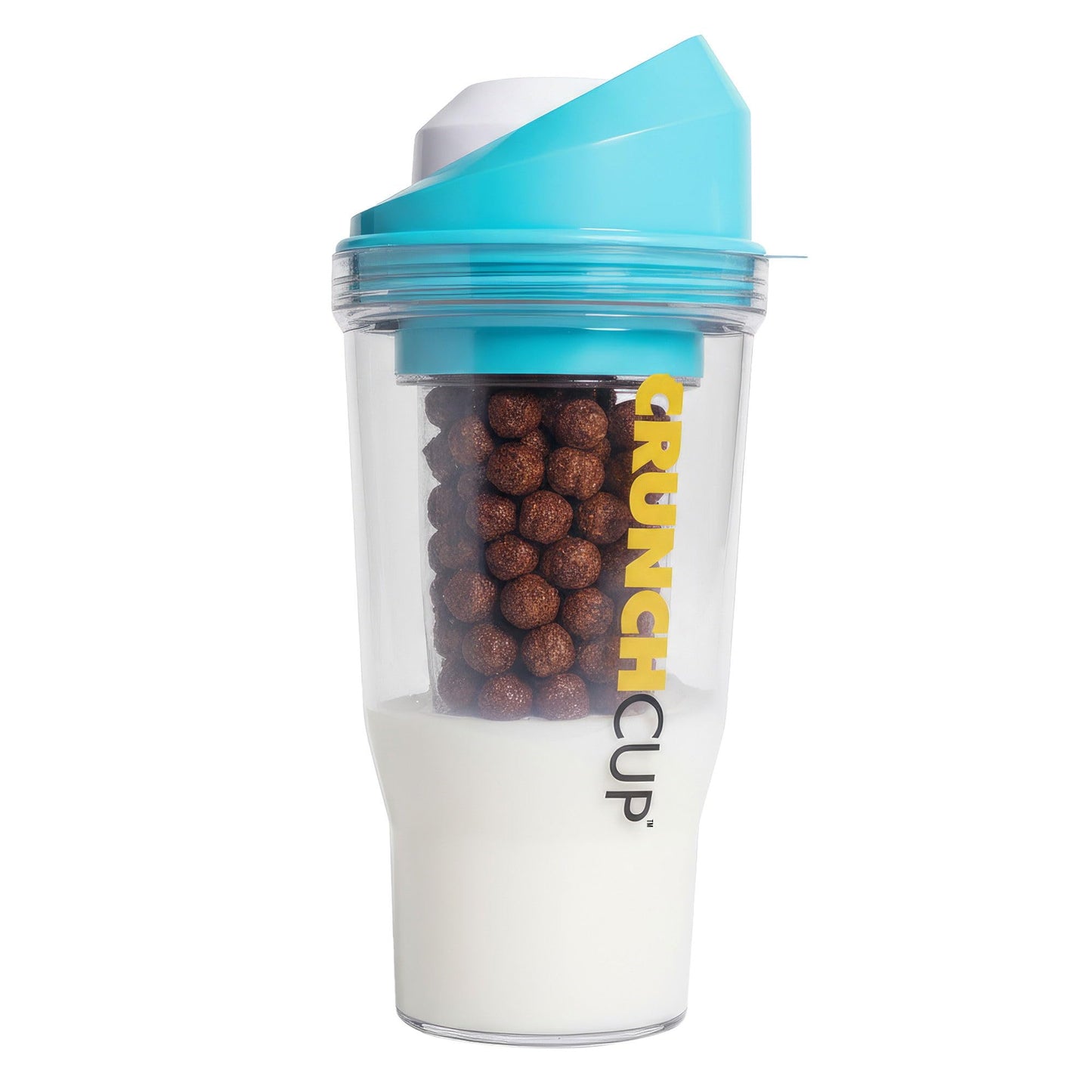 The CRUNCHCUP XL Blue - Portable Plastic Cereal Cups for Breakfast On the Go, to Go Cereal and Milk Container for Your Favorite Breakfast Cereals, No Spoon or Bowl Required