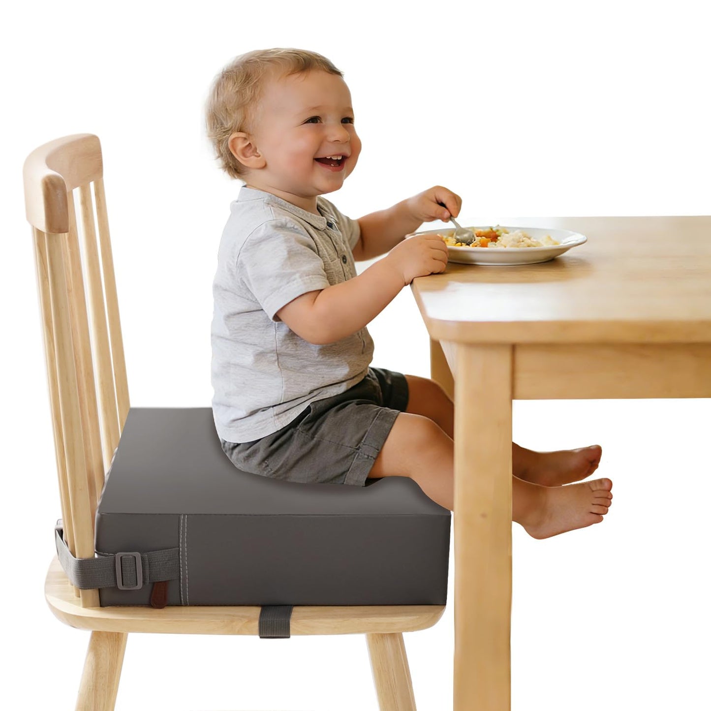 YONTINY Booster Seat for Eating Toddler, Washable PU Kitchen Chair Booster Seat with Double Adjustable Safe Straps, Non-Slip Bottom, Baby Portable Travel Camping Increasing Cushion