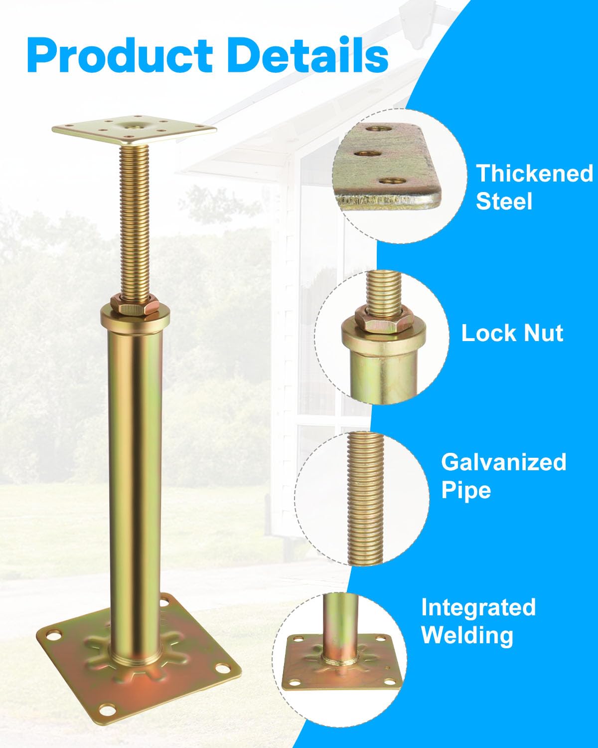 AOKLIT 4 Pack Adjustable Floor Jack Supports 6-9 Inch – Heavy-Duty Screw Jack for House Leveling, Deck, Porch, Stair Support – 7,000LB Capacity, Compact & Corrosion-Resistant Steel