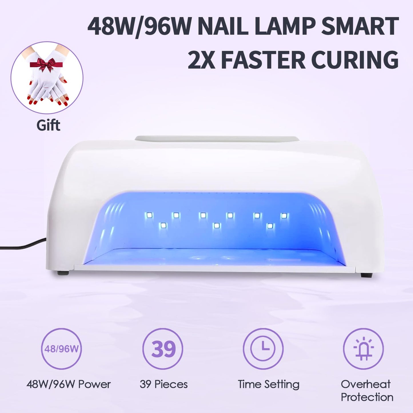 Nail Dust Collector Vacuum Multifunction Nail Art Machine Includes 40W Nail Dust Suction, 30000PRM Nail Drill with Bits and Sanding Bands, 48W/96W UV LED Nail Lamp, 6W Table Light, Hand Cushion