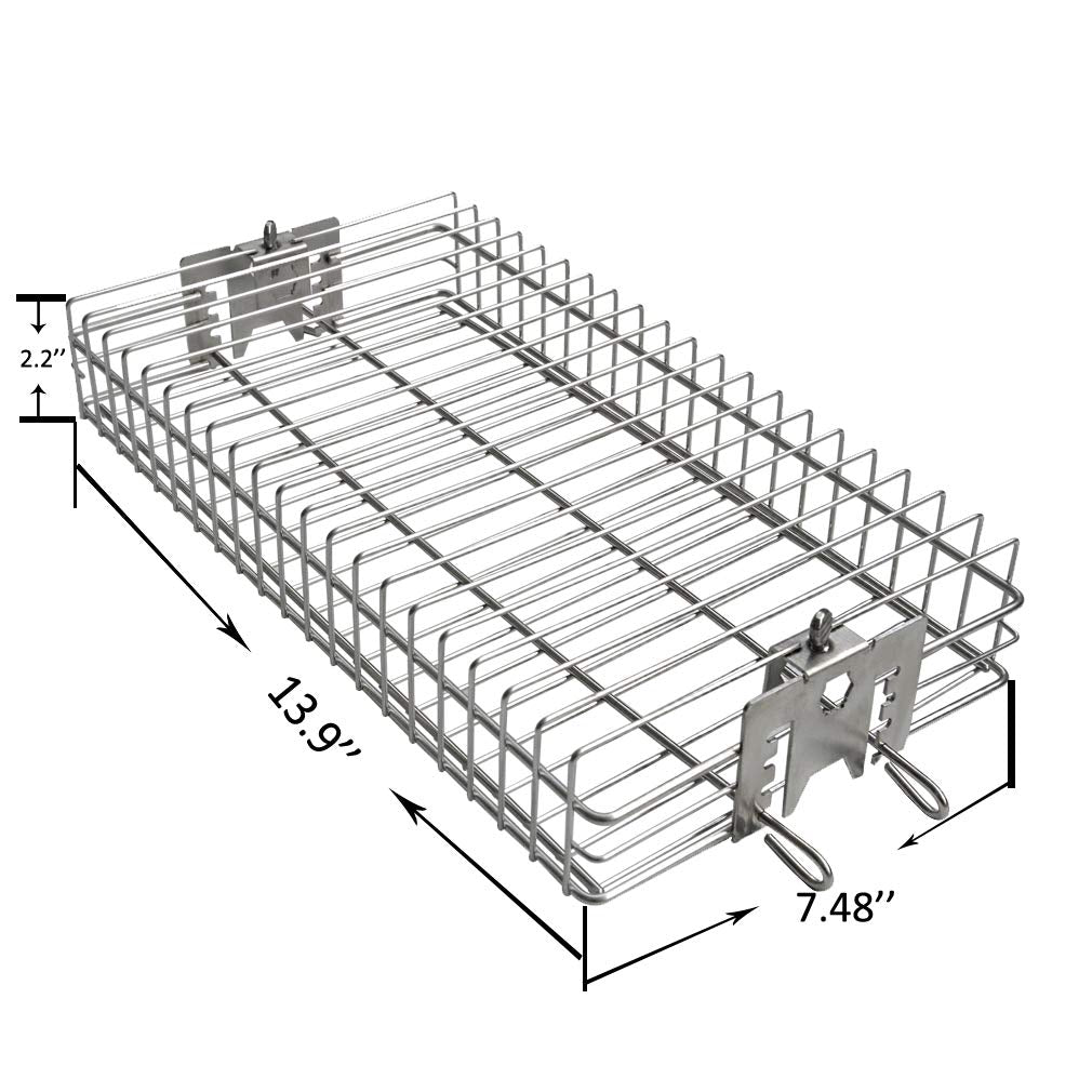 Onlyfire 6042 BBQ Stainless Steel Flat Spit Rotisserie Grill Basket for Any Grill, Fits 1/2" Hexagon, 3/8" Hexagon, 3/8" Square&5/16" Square Rotisserie Spit Rods