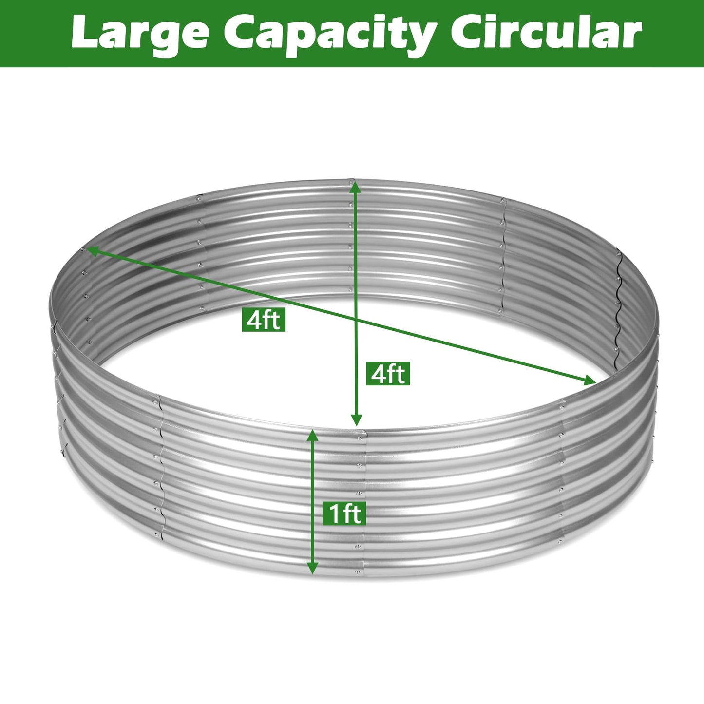 OUSHENG 4x4x1ft Round Galvanized Raised Garden Beds Outdoor, Steel Fire Pit Ring Flower Planter Large Metal Above Ground Boxes Kit for Gardening Vegetables Outside