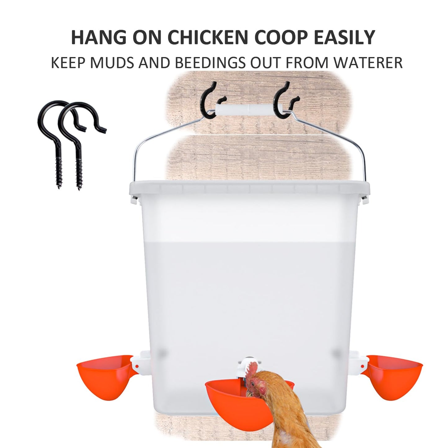 Automatic Chicken Feeder and Waterer Set Chicken Feed Bucket with 3 Feeders Ports Poultry Waterer Water Cups