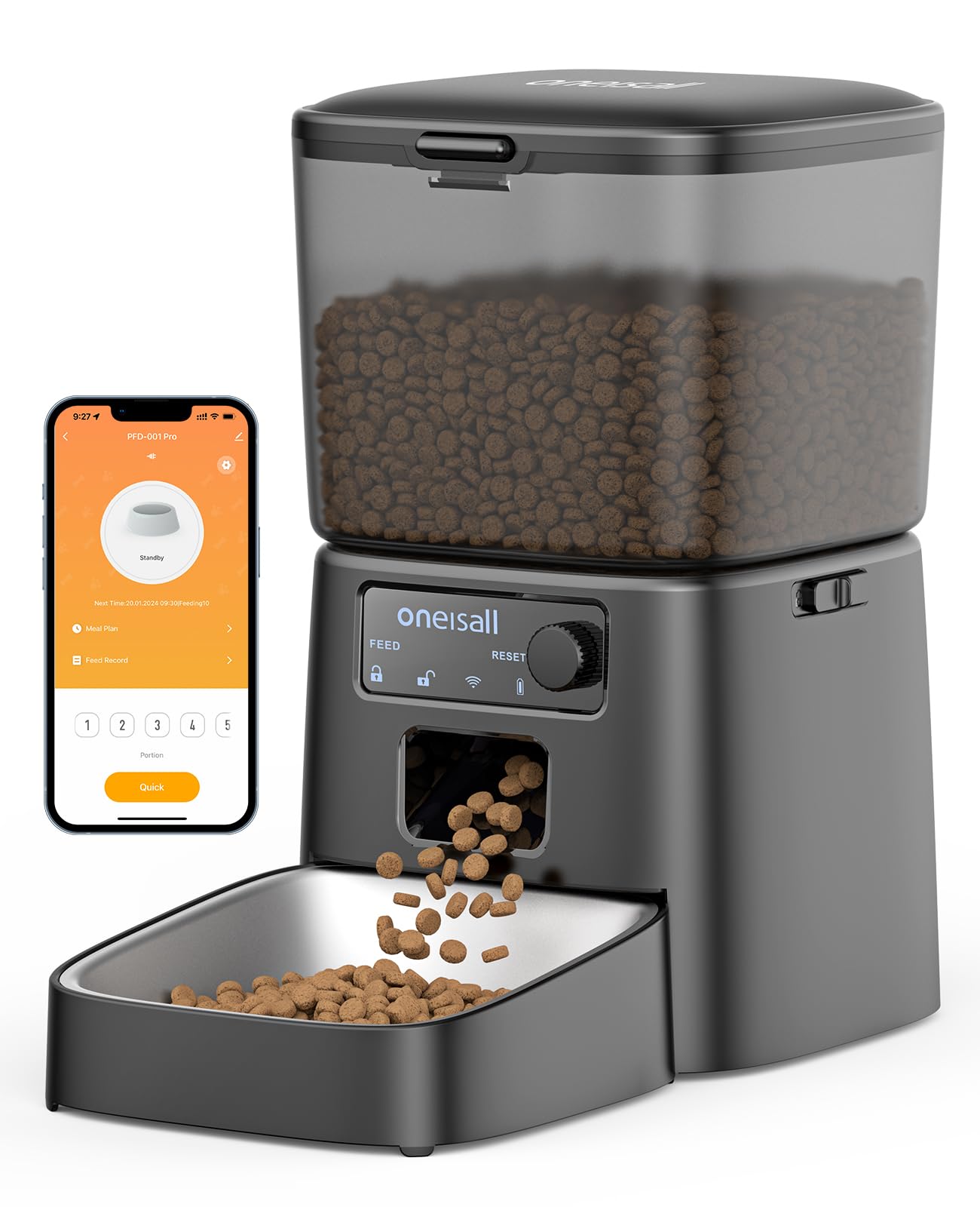 oneisall Automatic Cat Feeder, WiFi Cat Food Dispenser with App Control, Auto Cats Feeder Automatic for Dry Food, Smart Pet Food Dispenser with Portion Control for Small Pets Indoor