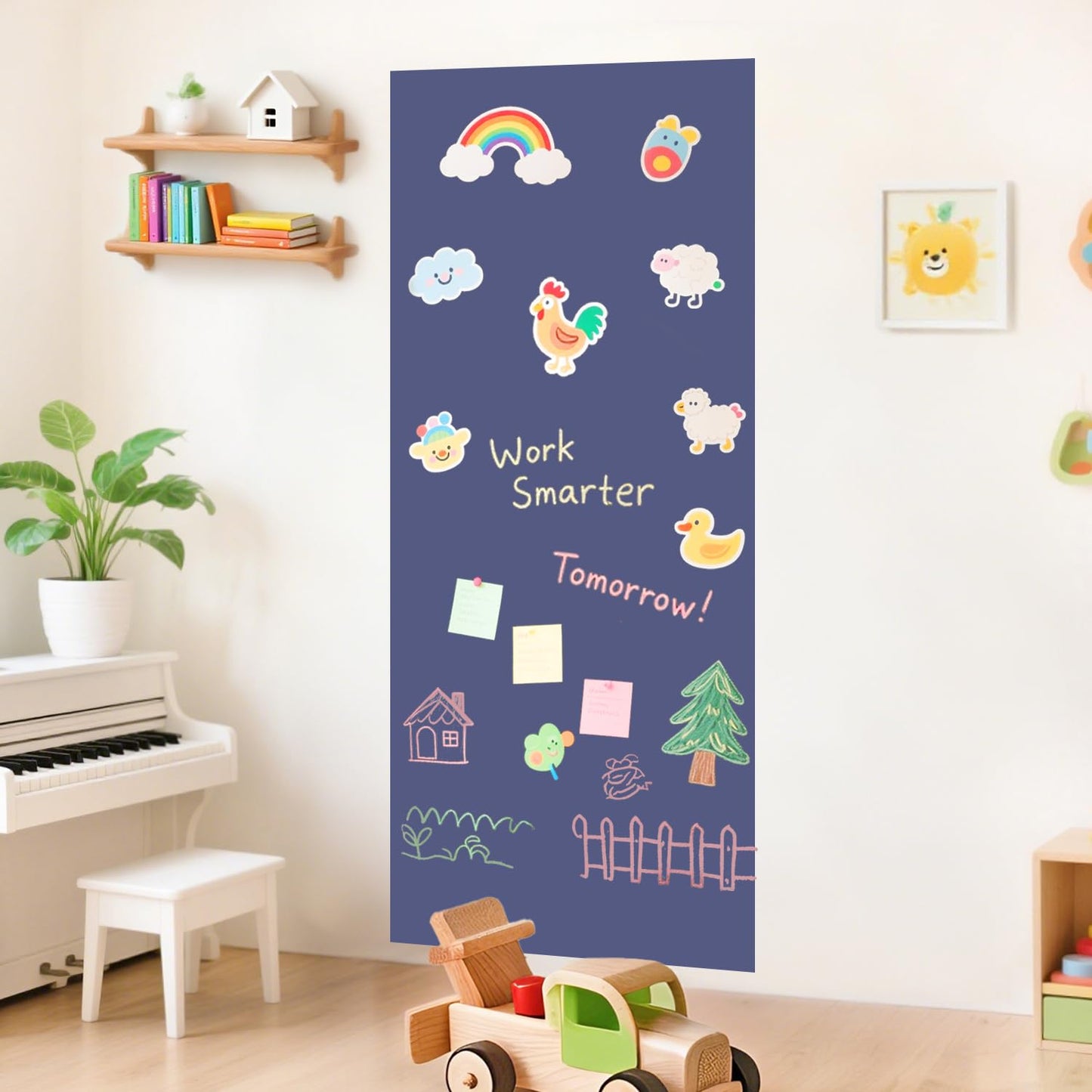 FANPROMS Magnetic Wall Decal 120x45CM Dusty Blue Magnetic Chalk Board Sticker Magnet Chalkboard for Wall Peel and Stick Self Adhesive Blackboard for Playroom Home Office