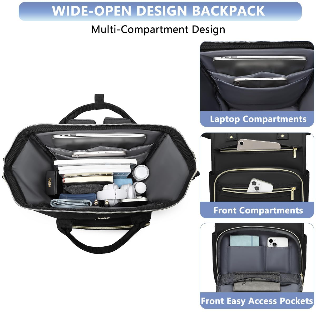 Women Laptop Backpack Teacher Bags: 17.3 Inch Nurse Computer Backpack with USB Port Work Bag Stylish Travel Daypack Bookbag Waterproof for Business Woman Gifts BLACK