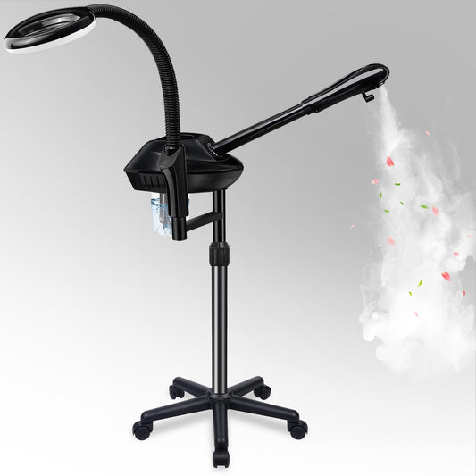 Professional Facial Steamer on Wheels, 2-in-1 Facial Steamers with 5X Magnifying Lamp, Facial Steamer for Facial Deep Cleaning, Facial Humidifier for Spa, Salon and at Home Use