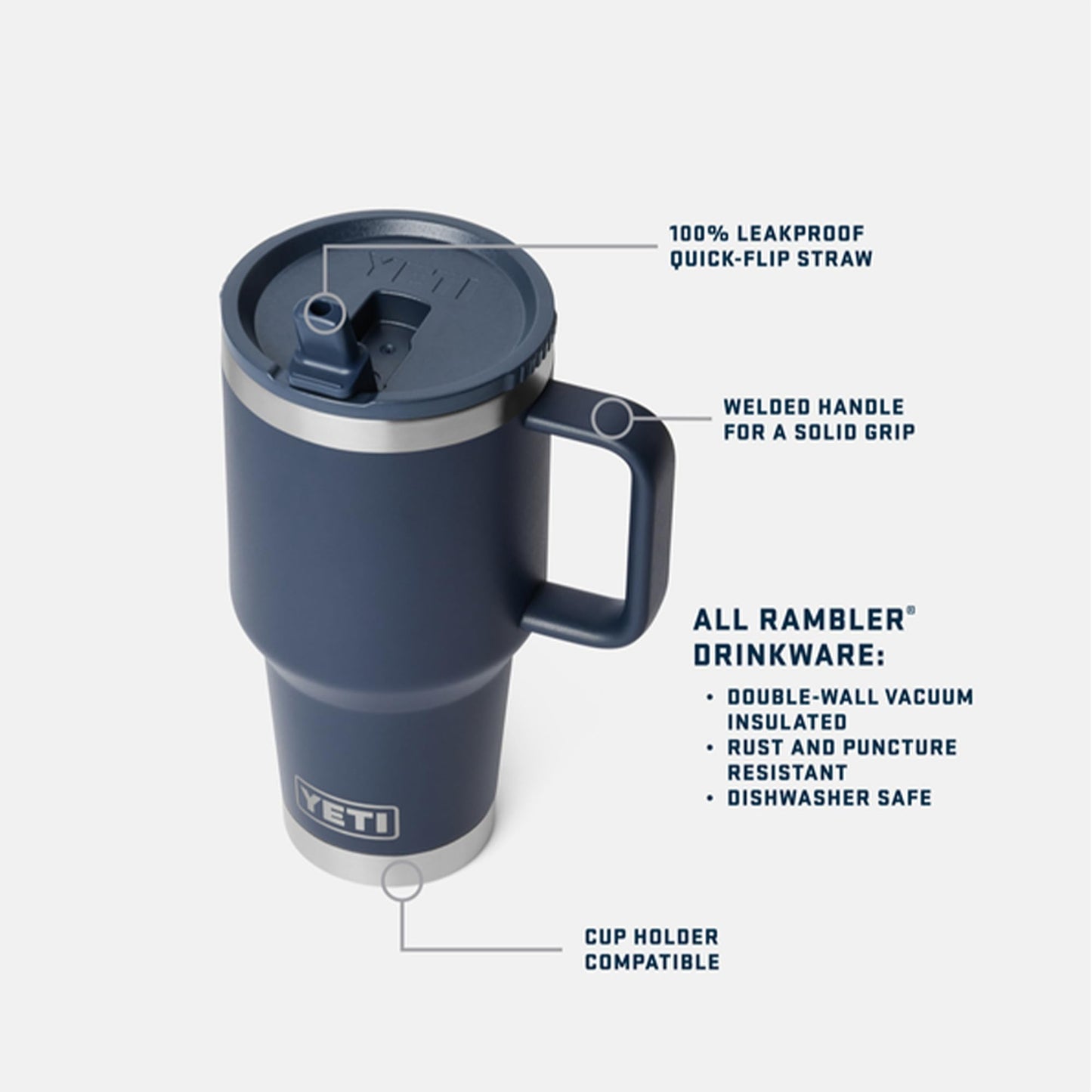 YETI Rambler 30 oz Travel Mug with Flip Straw Lid – Stainless Steel, Vacuum Insulated, Leakproof, Cup Holder Friendly, Black