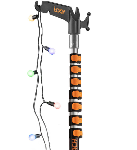 5-30 ft Long Telescopic Extension Pole with Utility Hook // Telescoping Pole for Christmas Lights Installation, String Lights, Birdfeeders // Lightweight and Sturdy // Christmas Light Pole with Hook