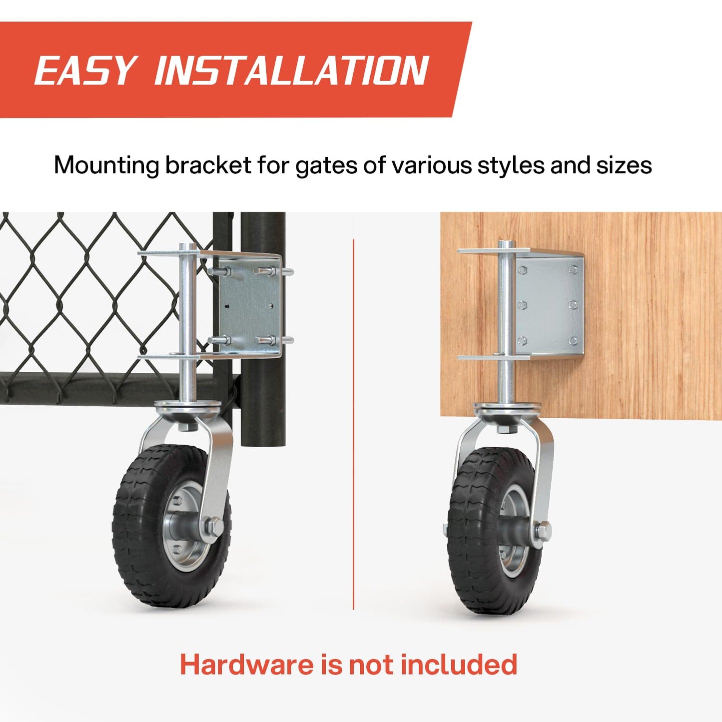 Heavy Duty Fence Gate Wheel - 8-inch Gate Wheels for Wooden or Metal Gate - Spring Loaded Gate Caster Wheel with Suspension for Swing or Rolling Gate Support - Flat Free Tire - 360 Degree Swivel