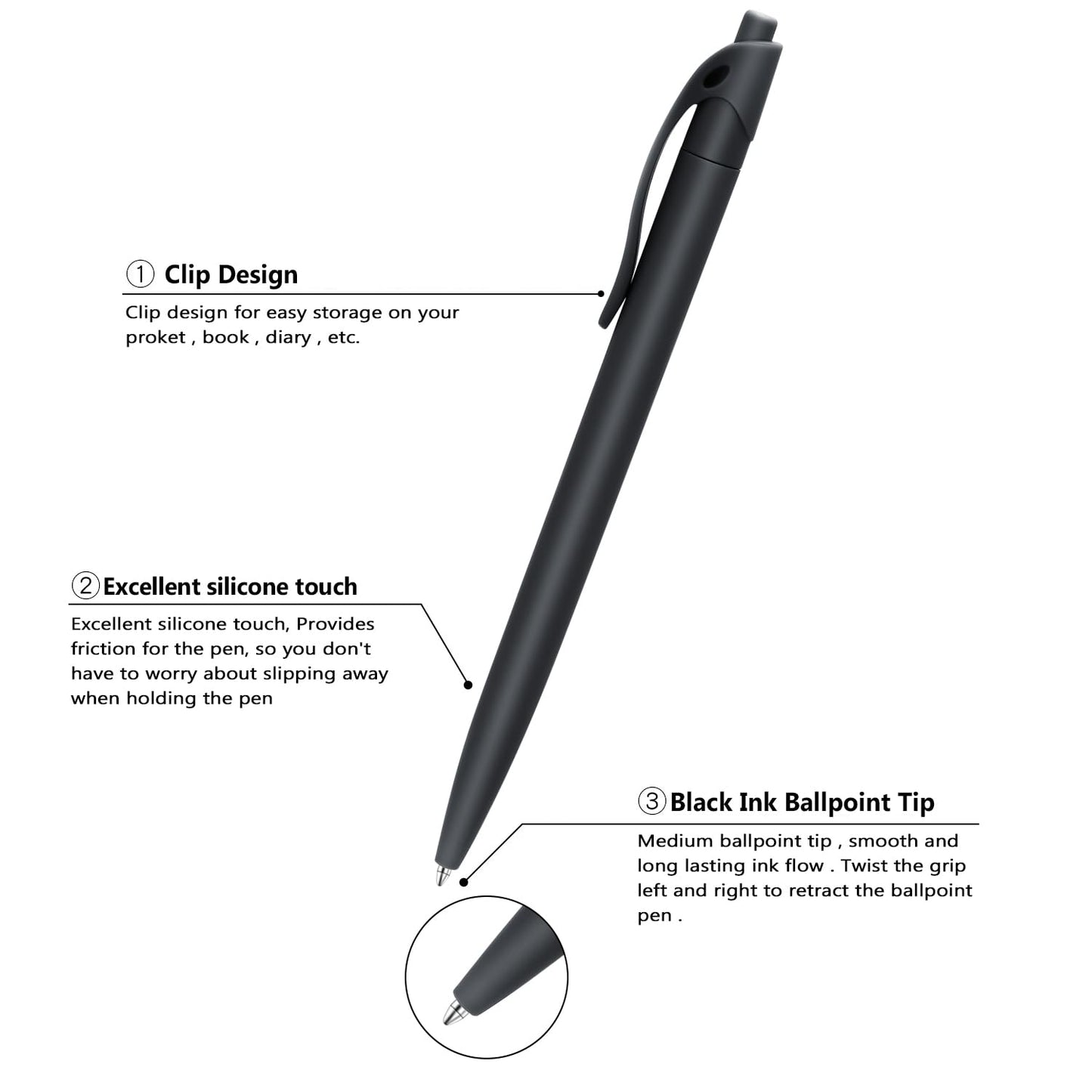 Aozora Pens Bulk 120 Pack Black Click Pens No Bleed Wholesale Retractable Ballpoint Pens Medium Point,Smooth Ink Pens for Journaling School Office Supplies 1.0MM Black Ink