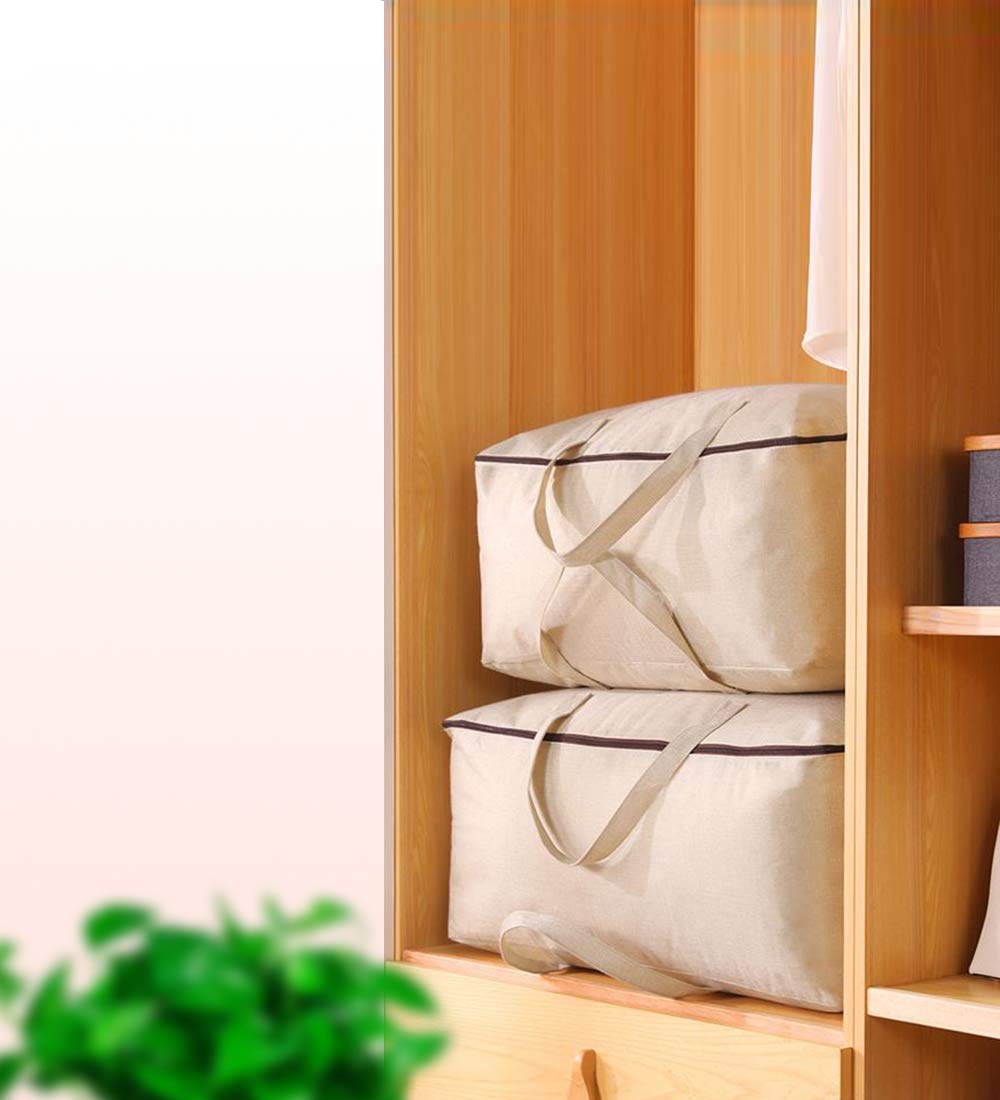 AMJ 5 Pcs, Household Essentials 100% Cotton Canvas Collapsible Storage Bag with Zippers & Handles, Storage Bag Packing Bags for Traveling Camping Dorm | Beige