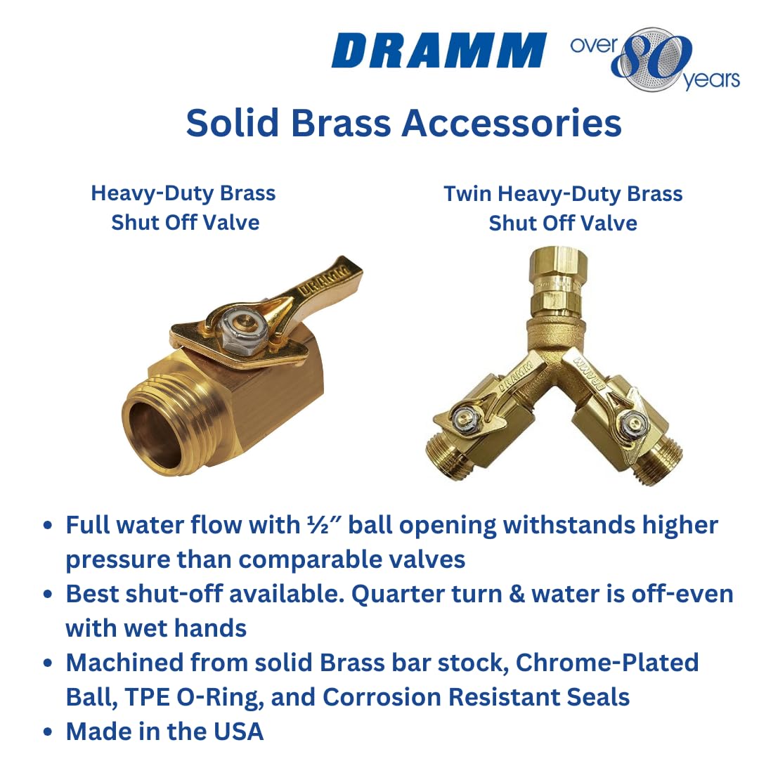 Dramm Heavy Duty Brass Shut Off Valve with Full Water Flow, Male to Female Threads, Quarter Turn Off Position, Corrosion Resistant Seals, Brass