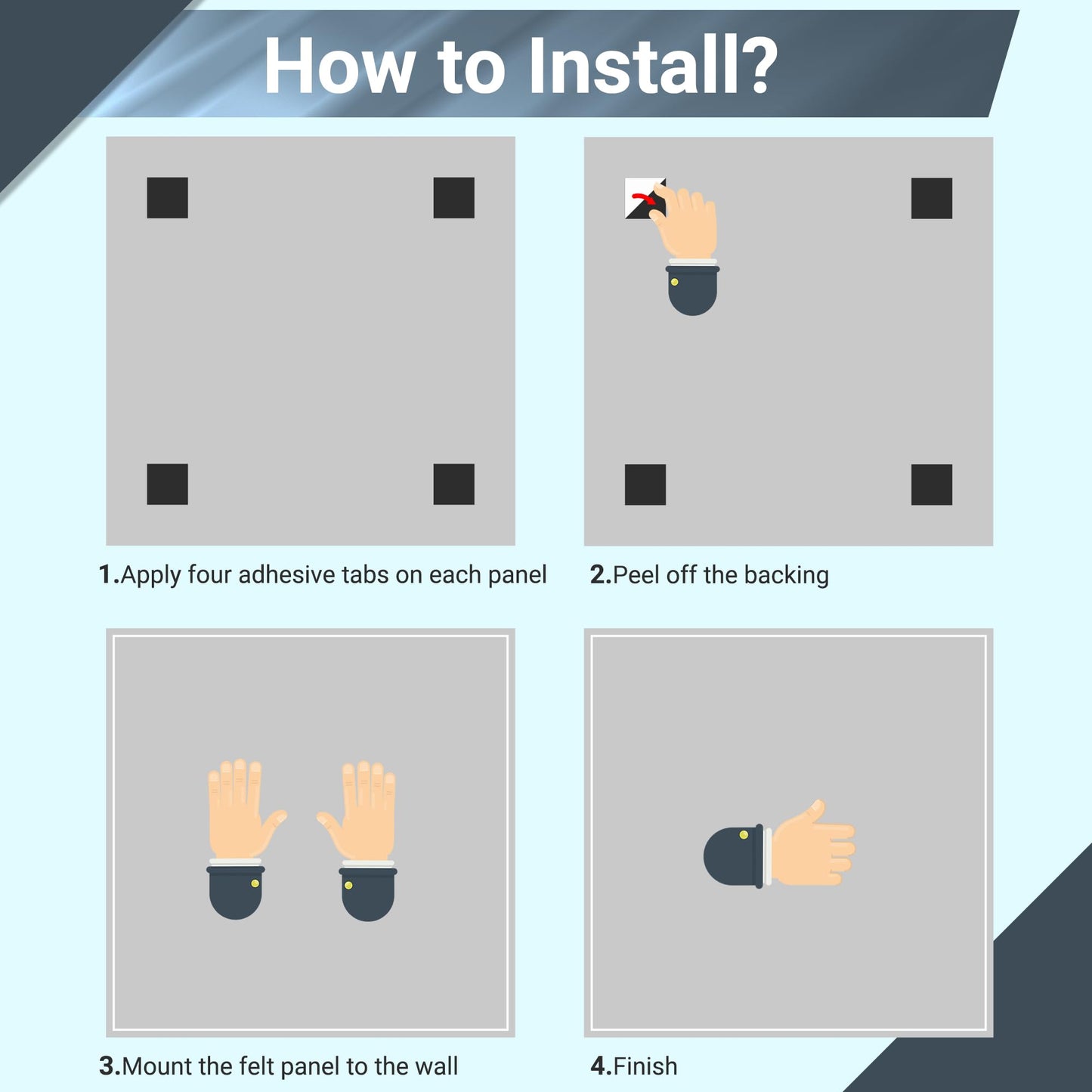 AKTOP Black Cork Bulletin Board 47"x35", 12 Pack Removable Felt Cork Board Tiles for Wall, Large 48 x 36 Bulletin Board Notice Pin Board for Office, School & Home, 48 Safe Adhesive Tabs, 20 Pushpins