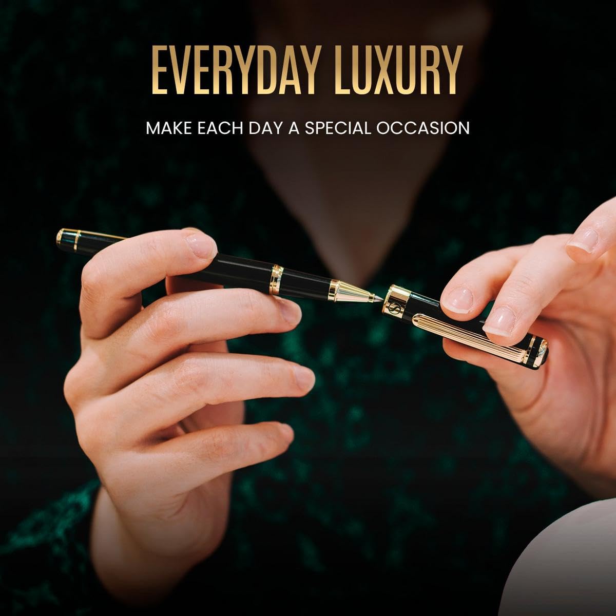 Scriveiner Black Lacquer Rollerball Pen - Stunning Luxury Pen, Real Gold Plating, Schmidt Ink Refill, Best Roller Ball Pen Gift Set for Men & Women, Professional, Executive Office, Nice Pens