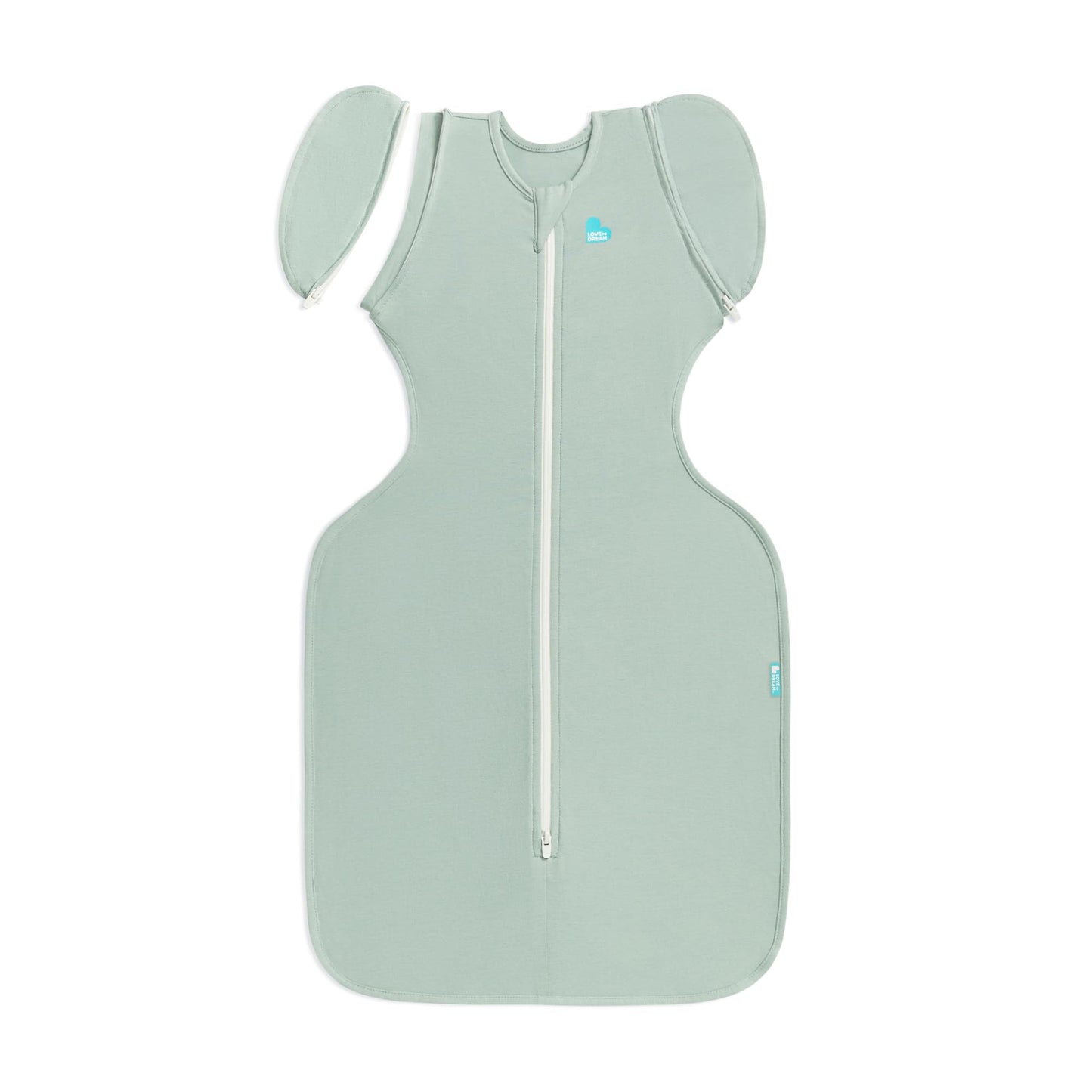 Love to Dream Swaddle Up Transition Bag - Arms Up Position - Light and Ultra Breathable Cotton - Twin Zip - Zip Off Wings - Spring, Summer - Sleep Bag - 0.2TOG - Olive, Medium (6-8.5kg)