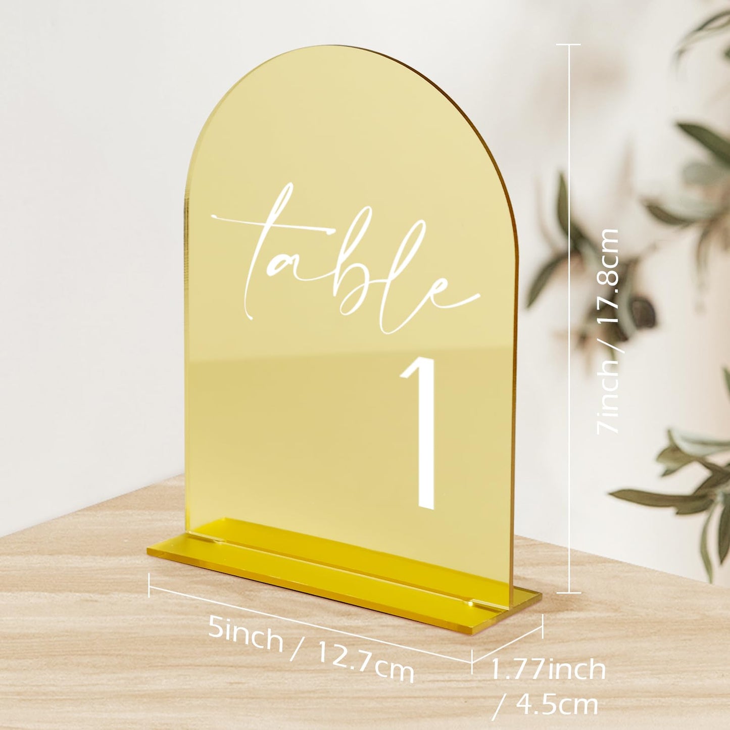 HOODO Gold Mirror Acrylic Wedding Table Numbers 1-30 with Stands, 5"x7" Arched Acrylic Signs and Holders, Modern Luxury Style