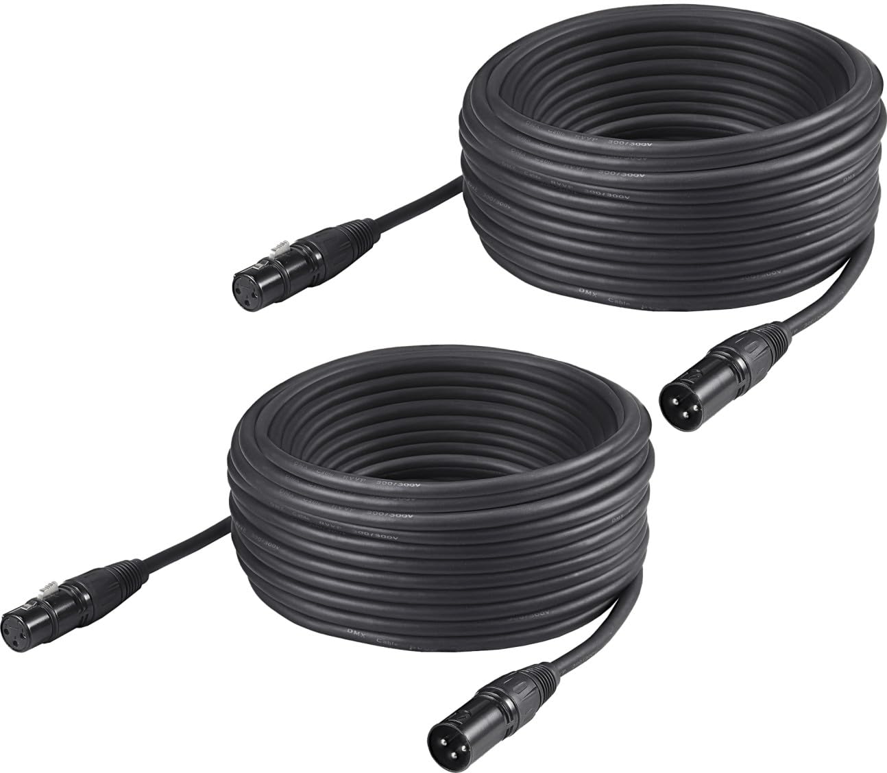 Rualin 50ft DMX Cables, 2PCS 3-Pin XLR Male to Female Stage Lighting Cables for DMX512 Stage & DJ Lighting Fixtures