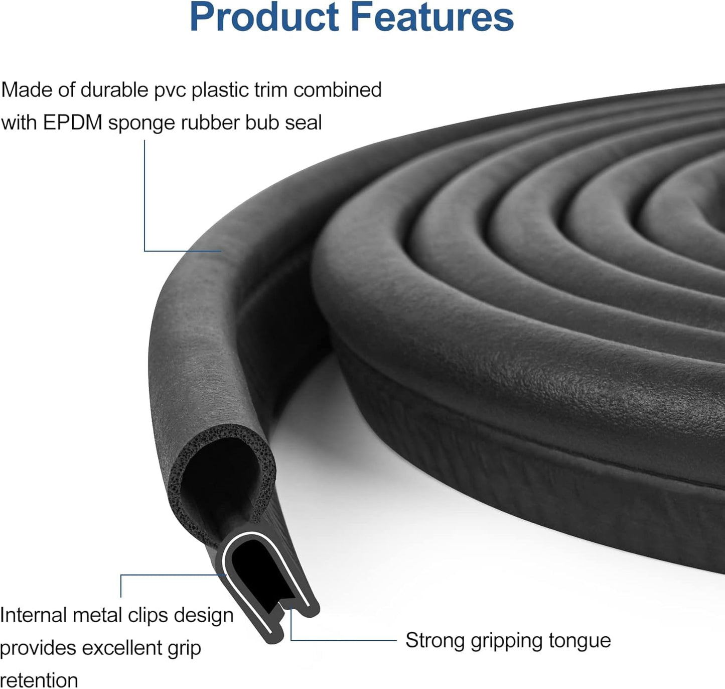 Automotive Door Weather Stripping 20Ft Car Door Rubber Edge Trim Seal Strip Gasket with Top Bulb Easy to Install for Car Bus Camper Boat RV Truck Doors and Home Applications