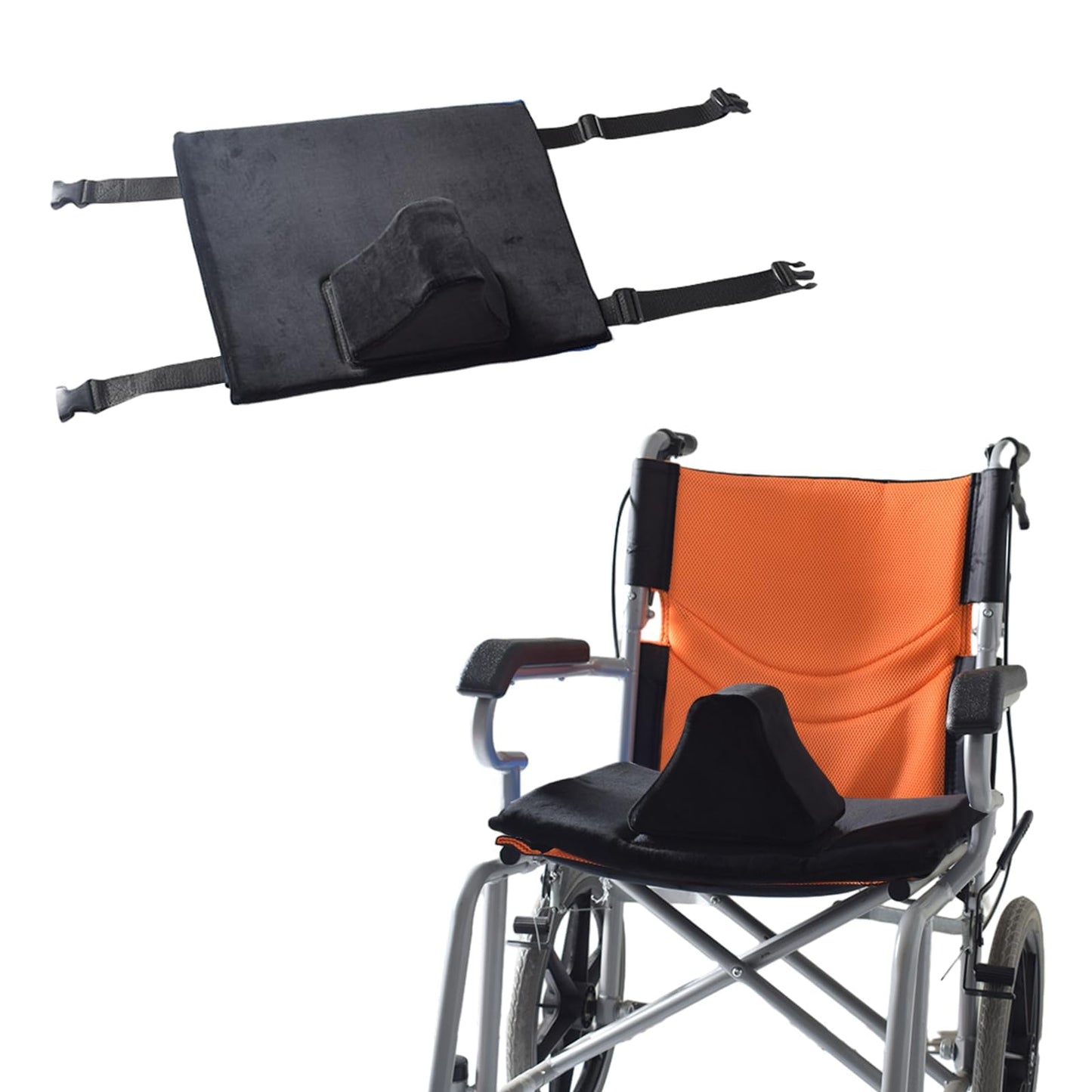 Anti-Slip Wheelchair Seat Cushion for Seniors and Disabled Patients, Prevent Leg Slippage Seat Pad with Adjutable Strap, Secure Seating & Alleviate Ulcer Pain (Black)