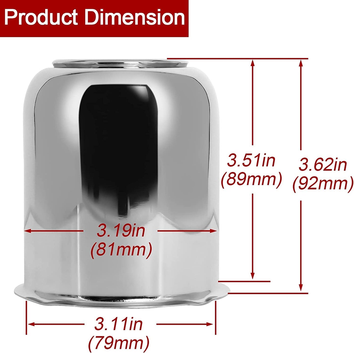 3.19" Push Through Wheel Center Caps for Trailer Truck RV Wheel Rims, Chrome Silver Trailer Wheel Hub Center Caps Fit 3.19inch Center Bore, Carbon Steel Weatherproof & Corrosion Resistant(4 Pack)