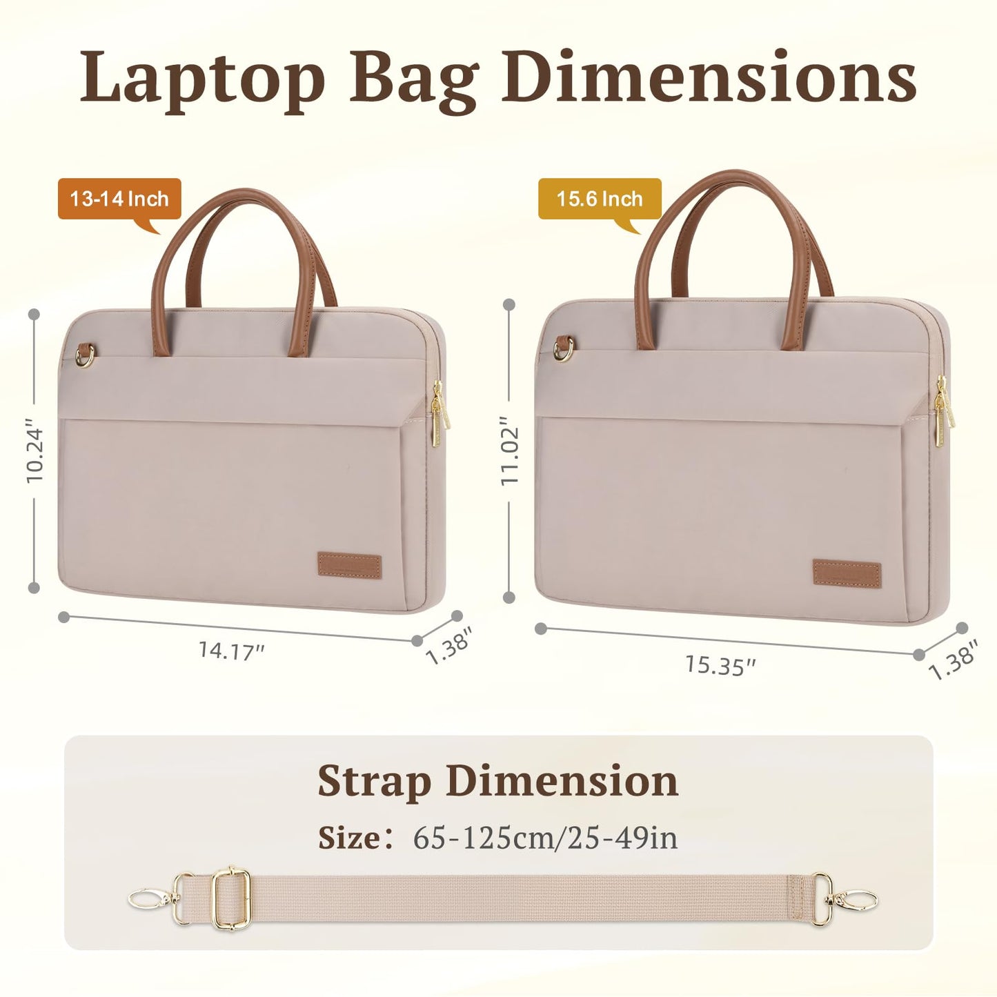 RAINYEAR 14 Inch Laptop Bag for Women, Protective Waterproof Large Capacity Computer Shoulder Bag Carrying Case with Handle for 13-14 Inch MacBook Notebook Computer, Khaki