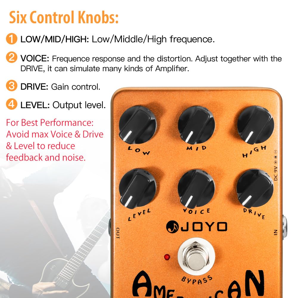 JOYO American Sound Amp Simulator Pedal of Fd 57 Deluxe Amplifier from Clean to Overdrive Sound for Electric Guitar Effect - Bypass (JF-14)