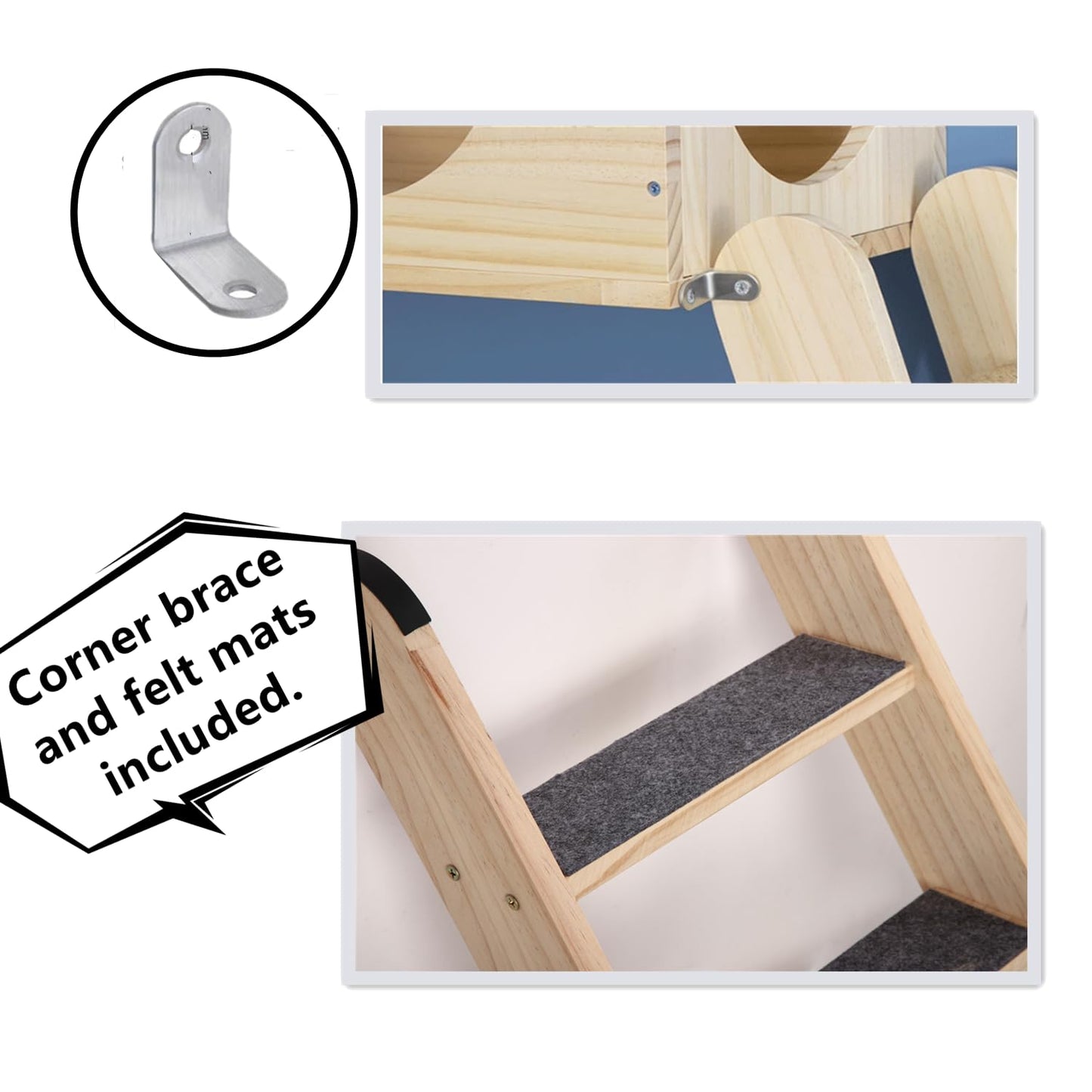 SHENGOCASE Solid Wood Wall Leaning Cat Ladder for Indoor Cats and Small Medium Dogs, Step for Window Bed, Wall Climbing Furniture (47.2")