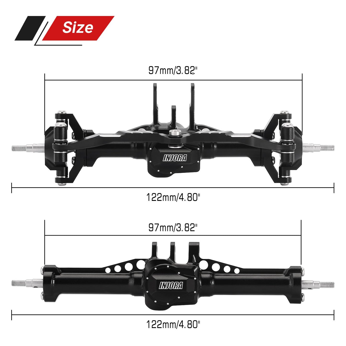 INJORA 48g Front and 42g Rear Axles Set - +4mm Extended Aluminum Complete Axles for TRX4M Upgrade 1/18 RC Crawler Car