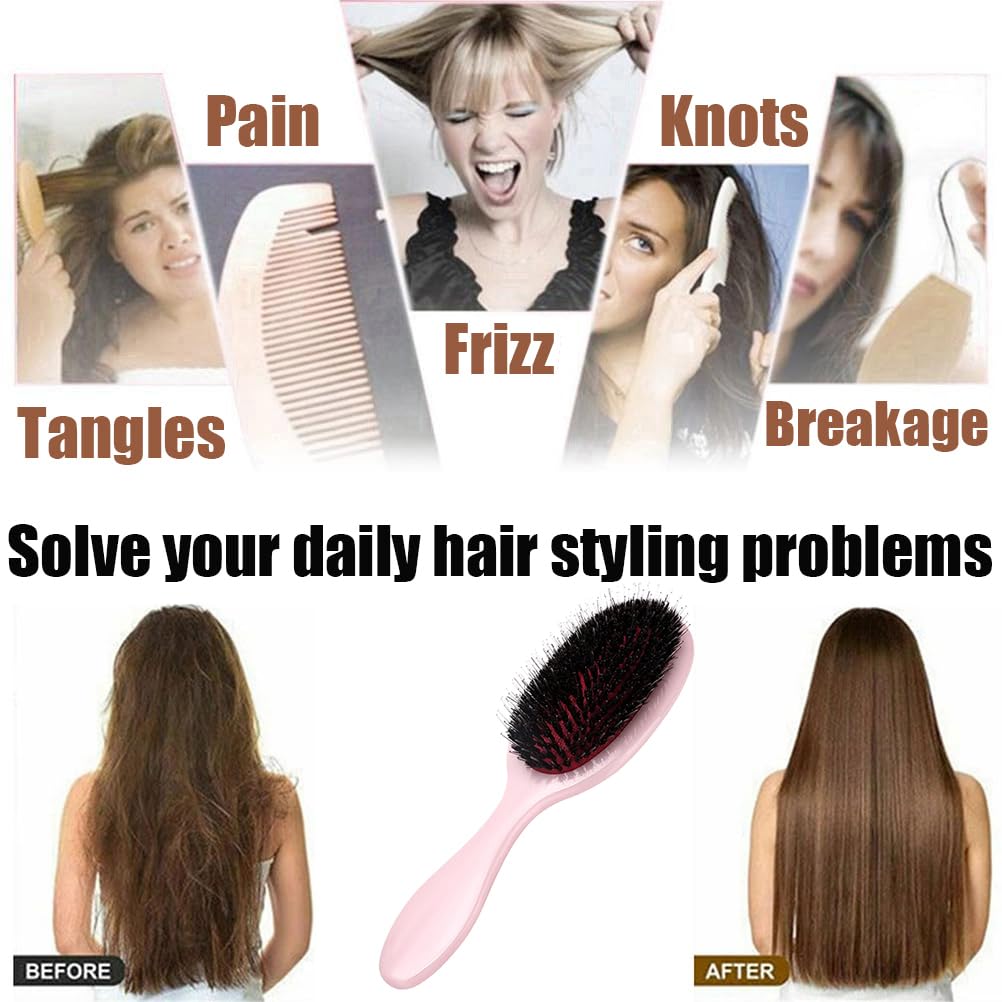 Boar Bristle Detangling Paddle Hair Brush for Curly Fine Wavy Natural Hair, Anti-frizz Detangler Brush Boar Nylon Mixed Bristle Styling Hairbrush for Women and Men