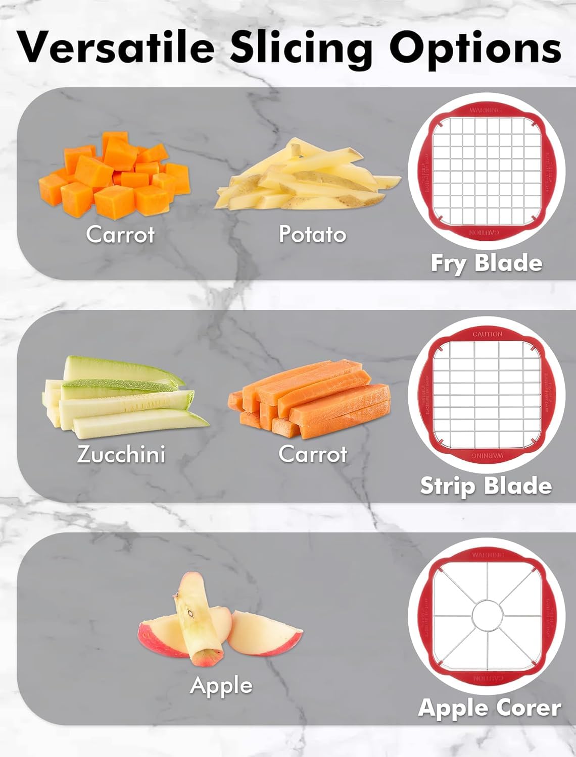 Geedel French Fry Cutter, Onion Chopper Potato Cutter, Easy to Use Food Chopper Manual Vegetable Dicer, Ultra Sharp Blades Fry Cutter Apple Slicer and Corer, 3 Blades