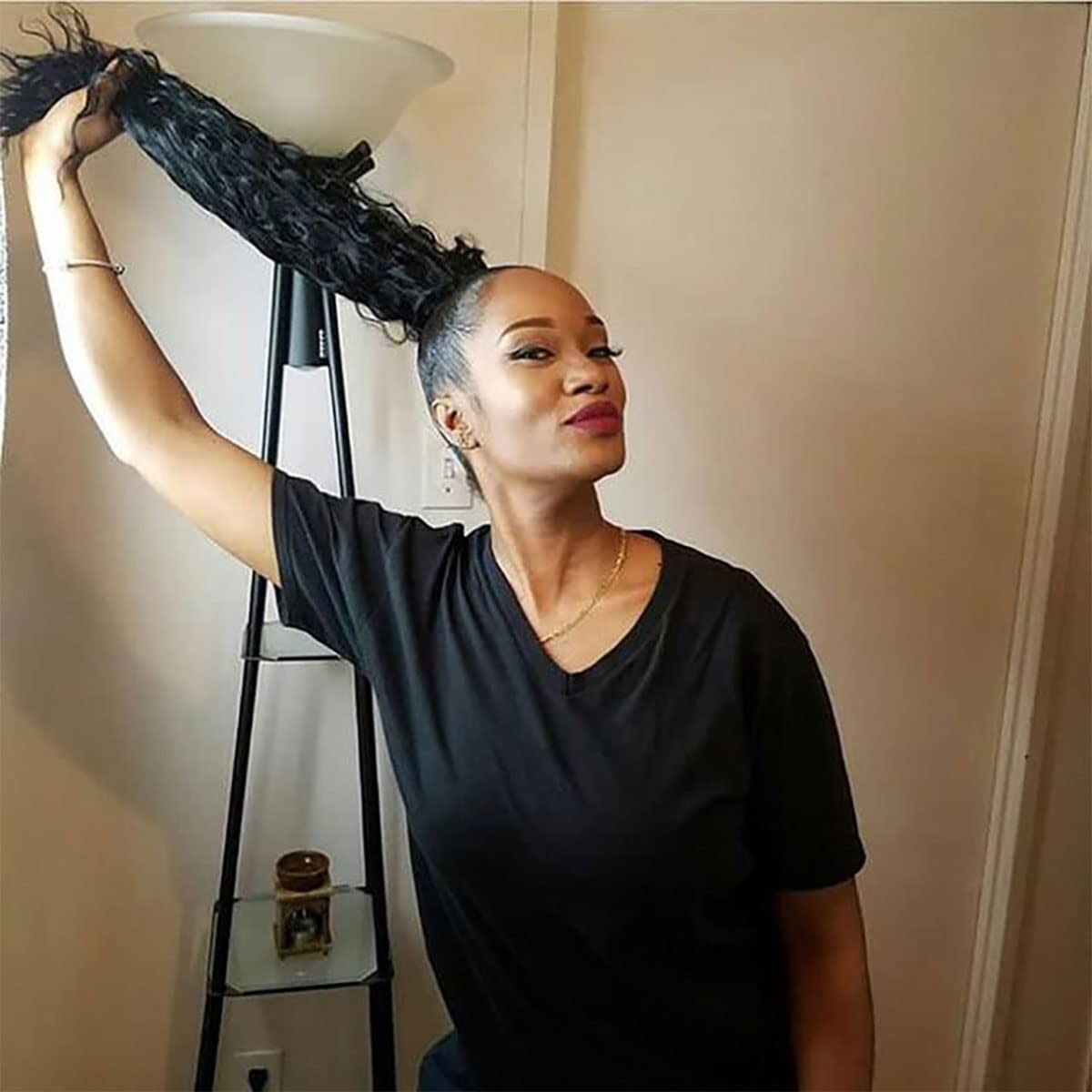 Corn Wave Ponytail Human Hair Drawstring Ponytail Extension Clip in Hair curly Straight Natural Black onytails for Women Clip in on Ponytail Hair Extensions (22 Inches,130g)