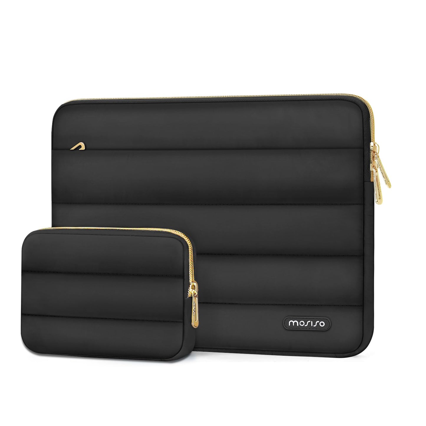 MOSISO Laptop Case 13.3 inch, 13-13.3 inch Puffy Laptop Sleeve Compatible with MacBook Air 13.6 M5 M4 M3 M2 M1/Neo/Pro 13/14, HP Dell ASUS Lenovo,Polyester Horizontal Bag with Small Case, Black