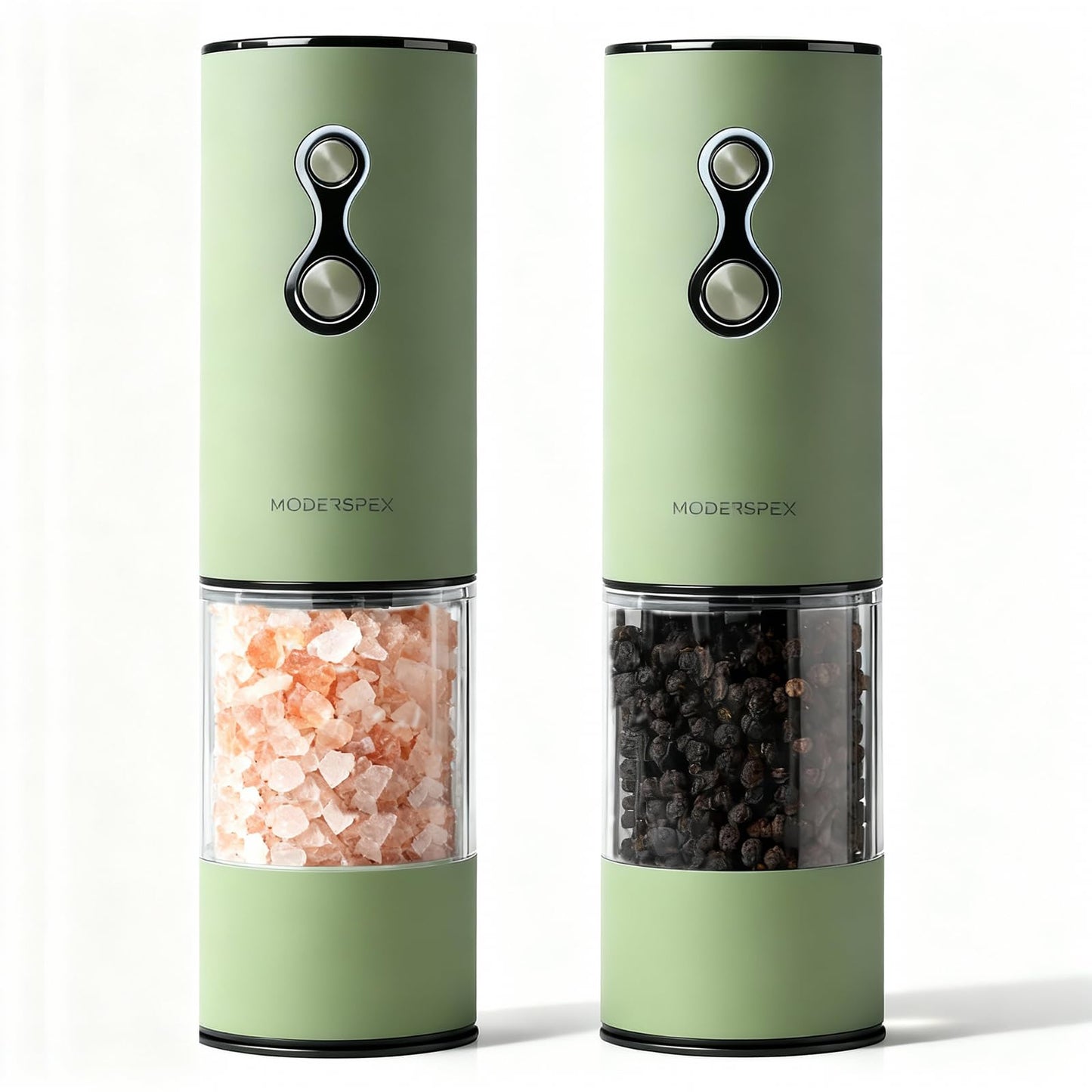 Electric Salt and Pepper Grinder Set USB-C Rechargeable, Dual-Speed Automatic Salt and Pepper Mills with 9 Adjustable Coarseness, Ceramic Burr, LED Light, Refillable, (Sage Green)