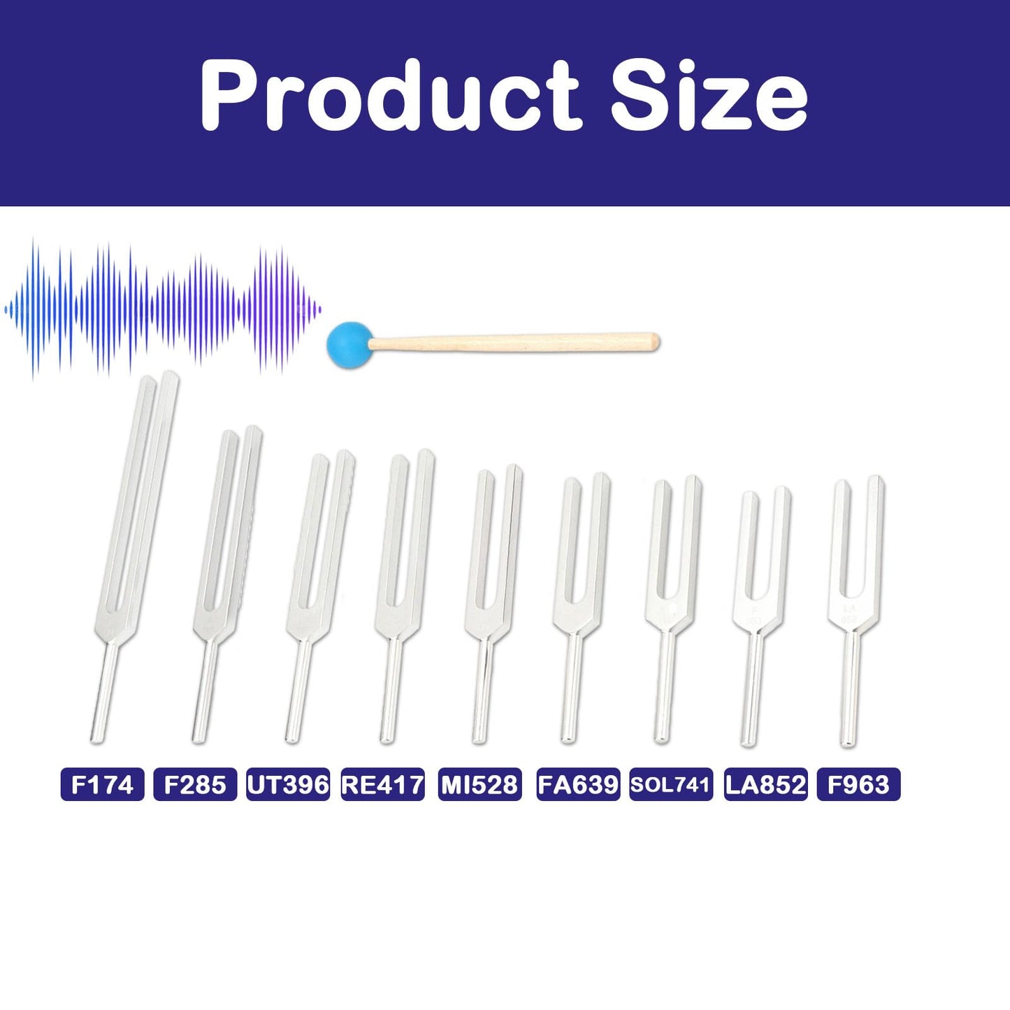 Oreilet 9Pcs Tuning Forks Set, Body for Healing Chakra with Storage Bag, Musical Instrument DNA Healing, Sound Therapy (174Hz, 285Hz, 396Hz, 417Hz, 528Hz, 639Hz, 741Hz, 852Hz, 963HZ) defult default