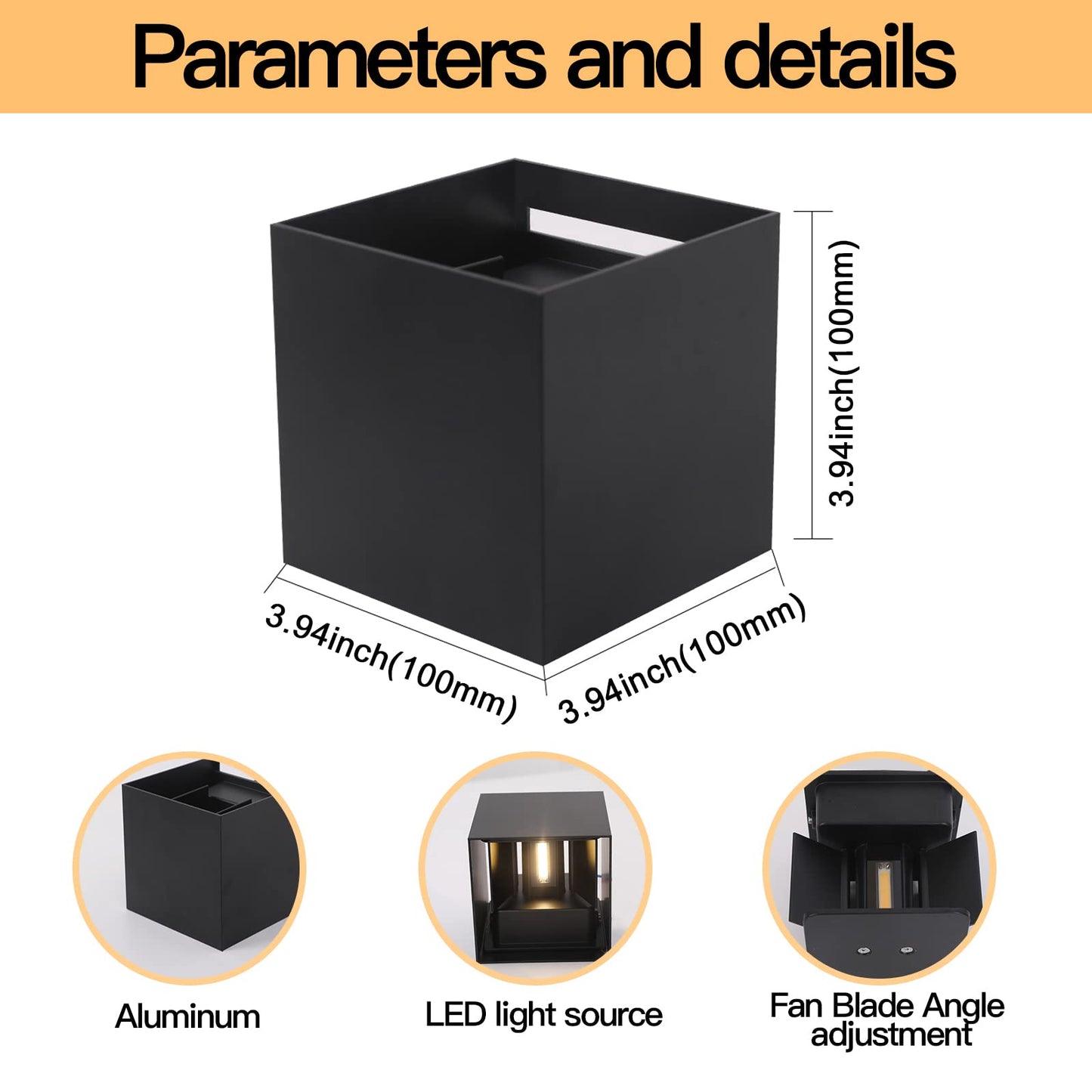 Mille Lucciole 2 Pack LED Outdoor Wall Lights Exterior/Interior, Up and Down Lights IP65 Waterproof Wall Sconces, Square Aluminum Outdoor Wall Lighting Fixtures, Modern Black 12W 3000K Warm Lights