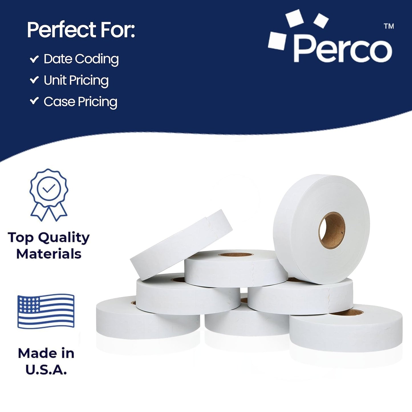 Perco White Pricing Labels for Monarch 1131 Price Gun - 1 Sleeve, 8 Rolls, 20,000 Price Marking Labels - with Ink Roll Included