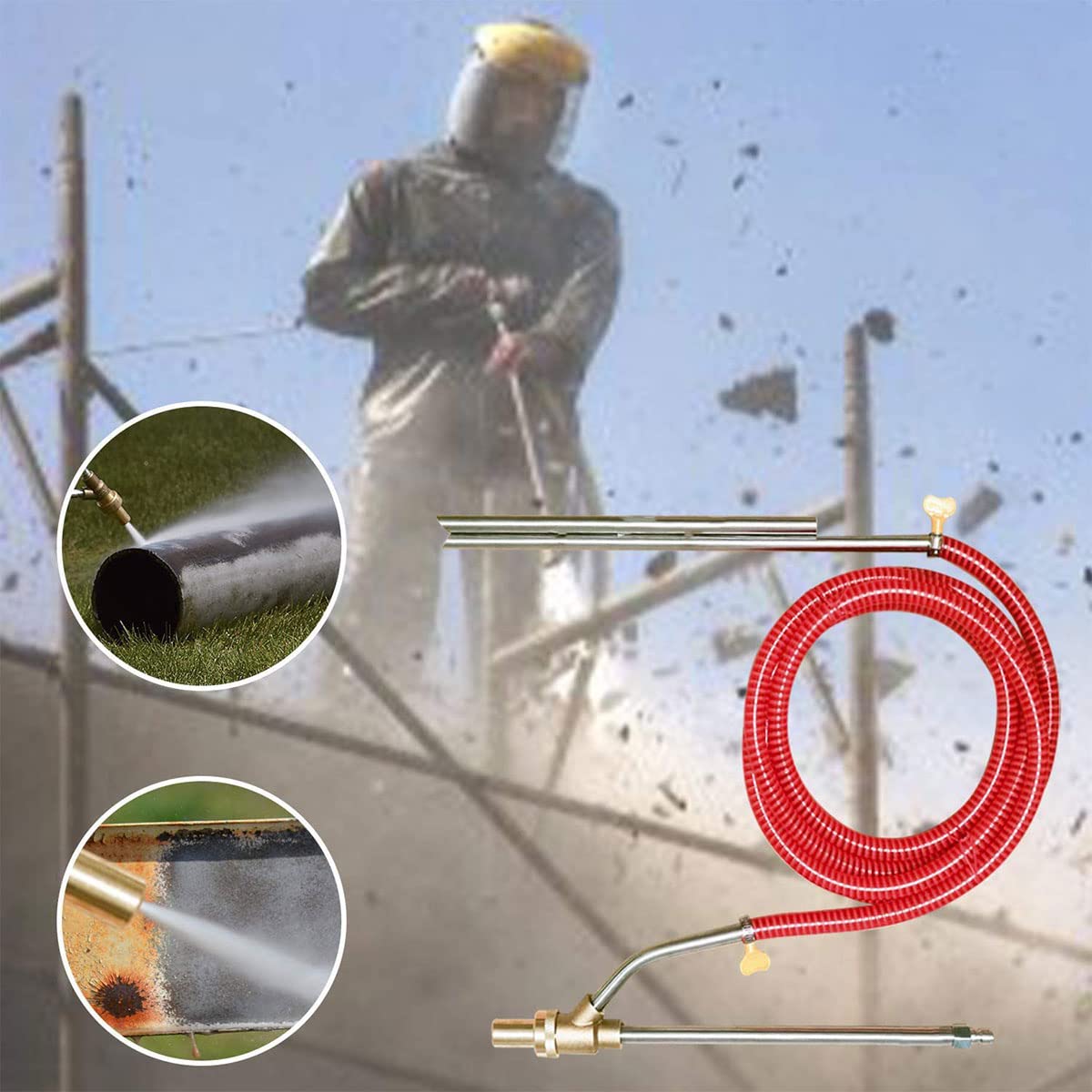 Pressure Washer Sandblasting Kit, Wet Abrasive Sandblaster Attachment, High Pressure 5000 PSL Sand Blaster 1/4 Inch Quick Disconnect Sandblaster Kit, with Replacement Nozzle Tips, Protect Glasses