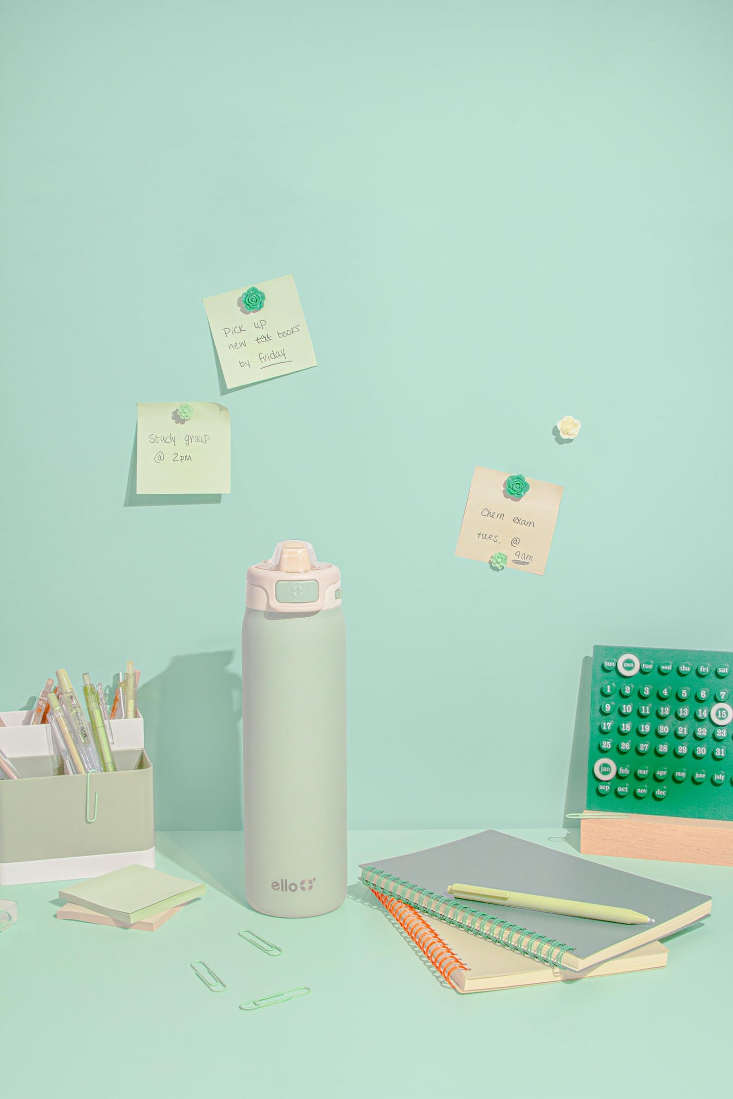 Ello Pop & Fill 22oz Stainless Steel Water Bottle with QuickFill Technology, Double Walled and Vacuum Insulated Metal, Leak Proof Locking Lid, Sip and Chug, Reusable, BPA Free, Pistachio