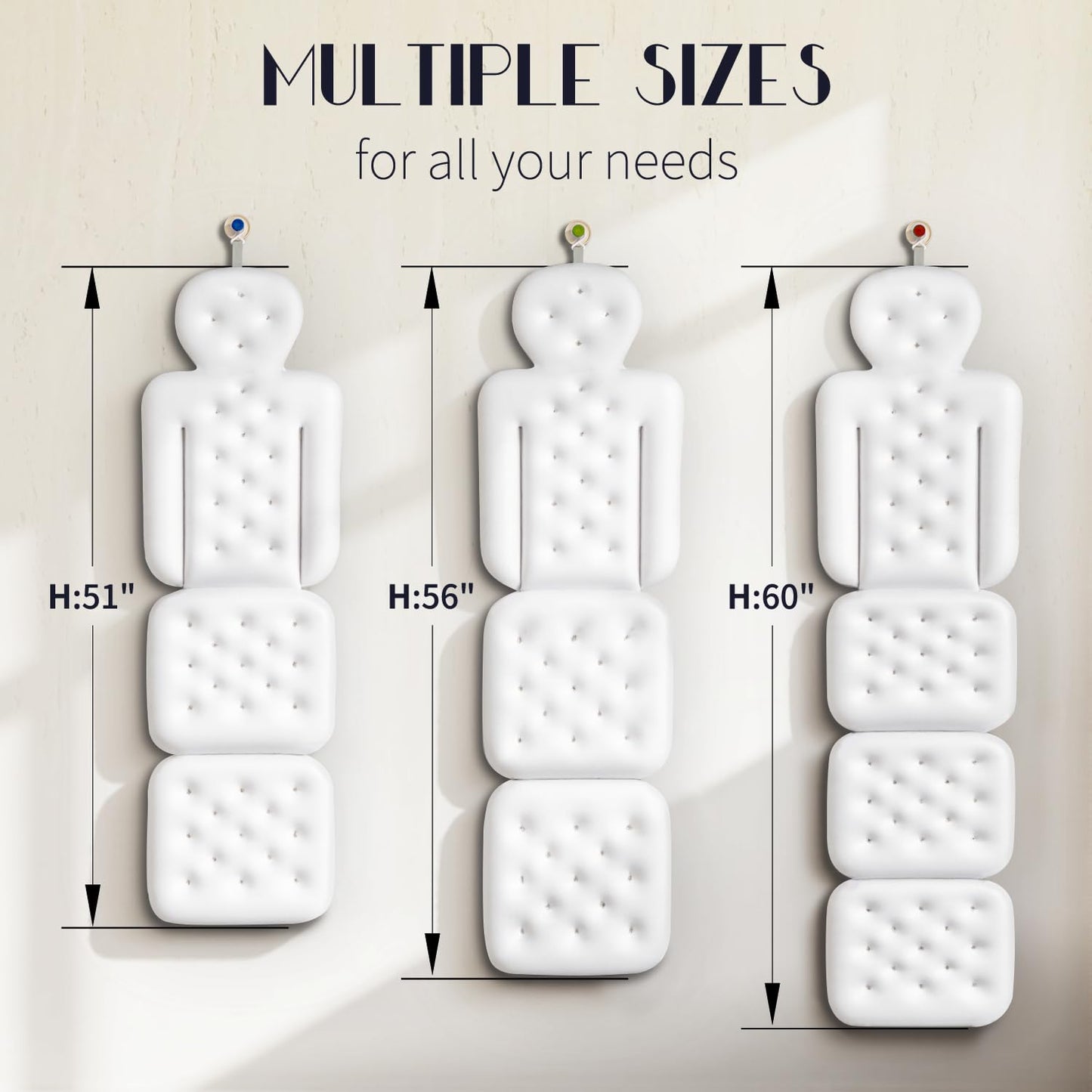 Full Body Bath Pillow for Bathtub, Thick Bathtub Cushion with Laundry Bag, Luxury Tub Pillow for Bath for Headrest Neck and Back Support White 56" x 16"