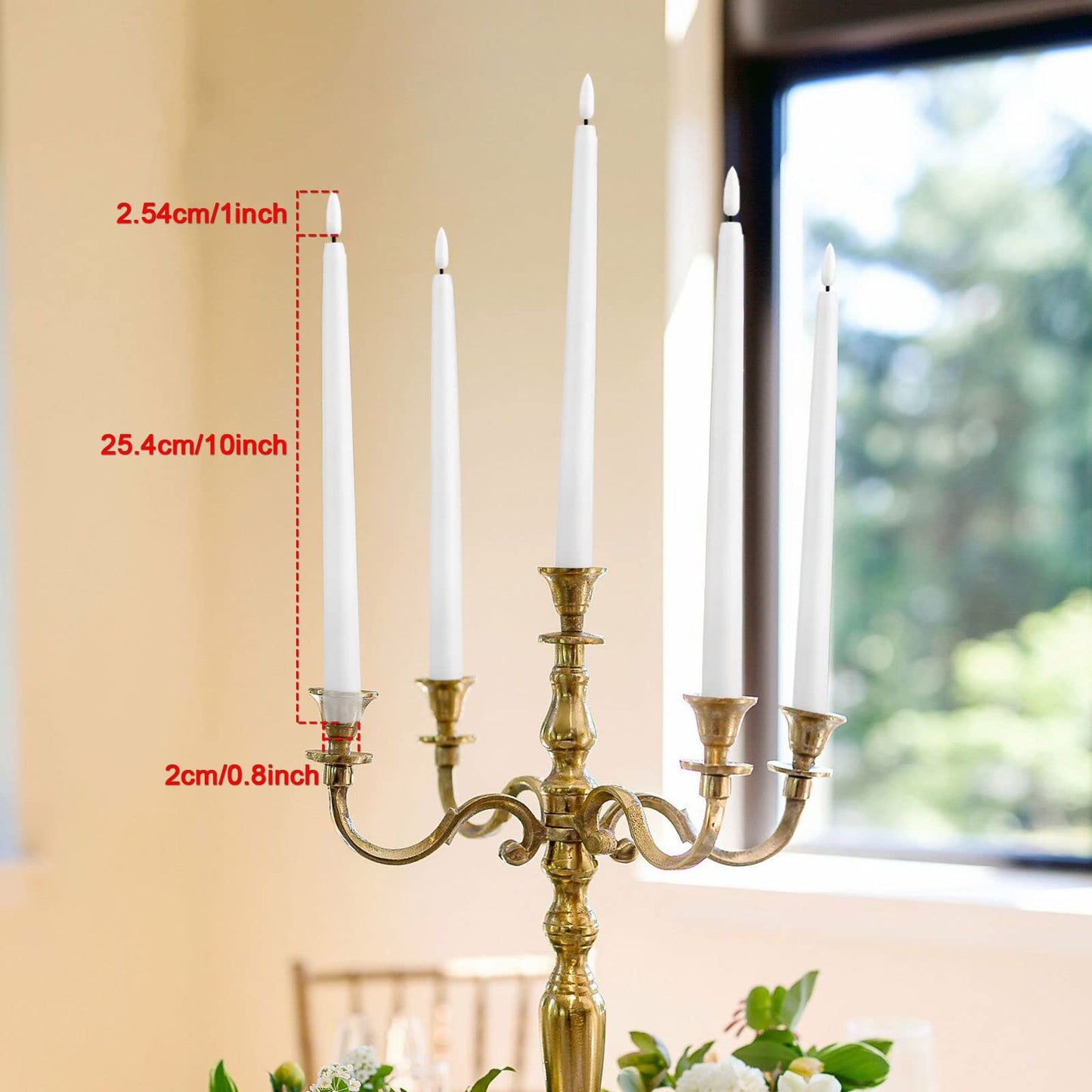 IMAGE Taper Candles, 12 Pcs Battery Operated 3D Wick Ivory Taper Flameless Candles with 10 Keys Remote and Timer, Flickering Flameless with 100M Fishing Line Warm White