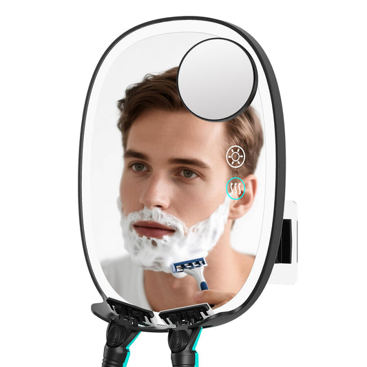 COSMIRROR Heated Shower Mirror Fogless for Shaving, Anti Fog Mirror for Shower, Fog Free Shower Mirror with 10X Magnifying, 3 Color Lights, Razor Holder, 360° Rotation Shaving Mirror for Men and Women