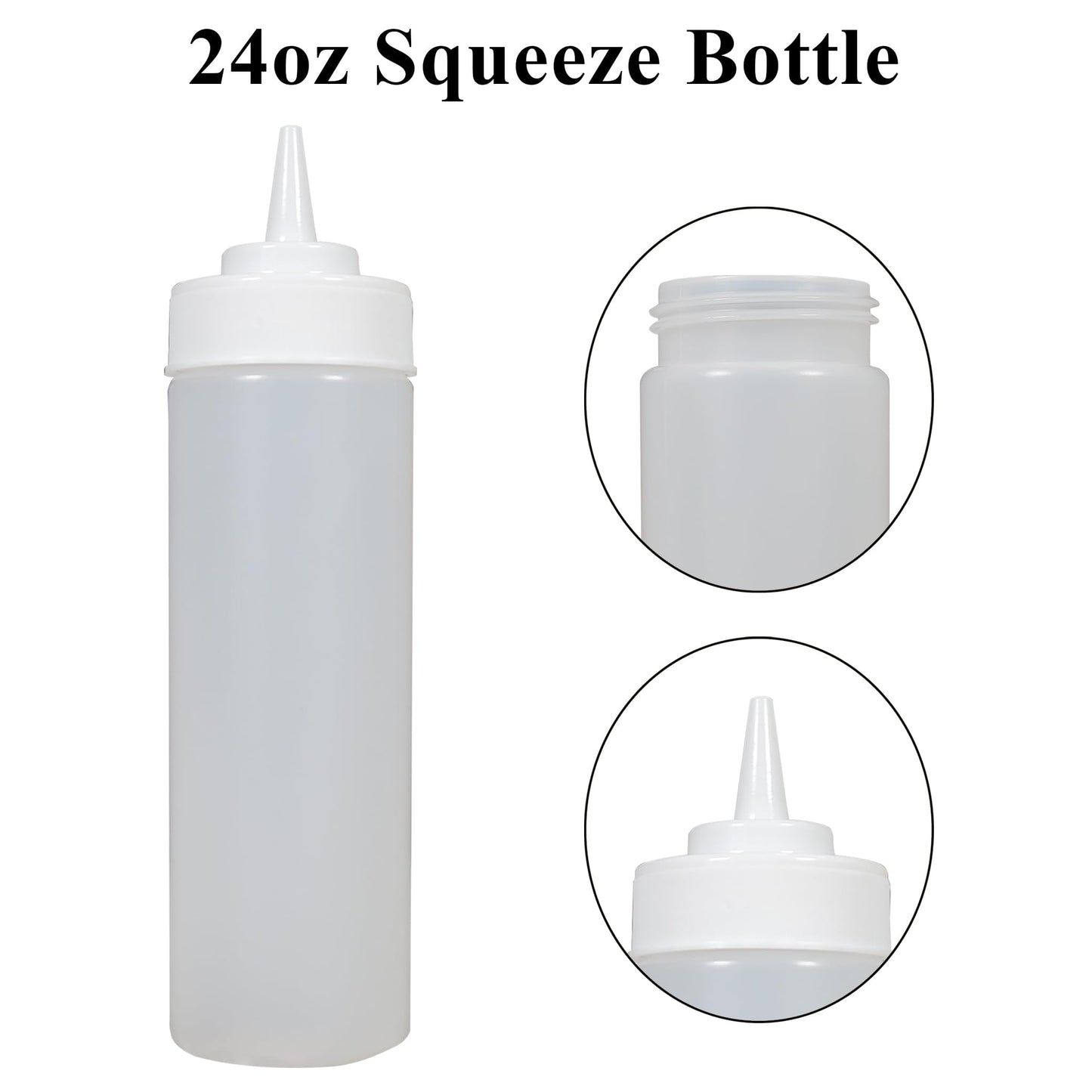 Pro-Kitchen 24 Oz (6 Count) Clear Squeeze Condiment Bottles, Leakproof Reusable Plastic Squirt Bottle for Ketchup, BBQ, Salad, Dressing, Sauce and Pancake