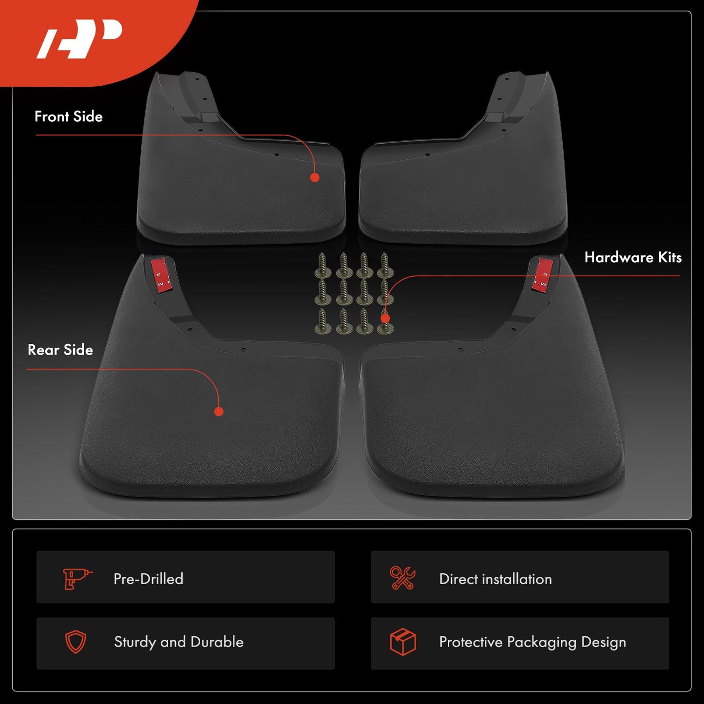 A-Premium Set of 4PCS Mud Flaps Splash Guards Mudguards Mudflaps with Hardware Kits Accessory Compatible with Chevrolet Silverado 1500 3500 2500 HD 3500 HD, 2014-2018, Front LH RH and Rear LH RH