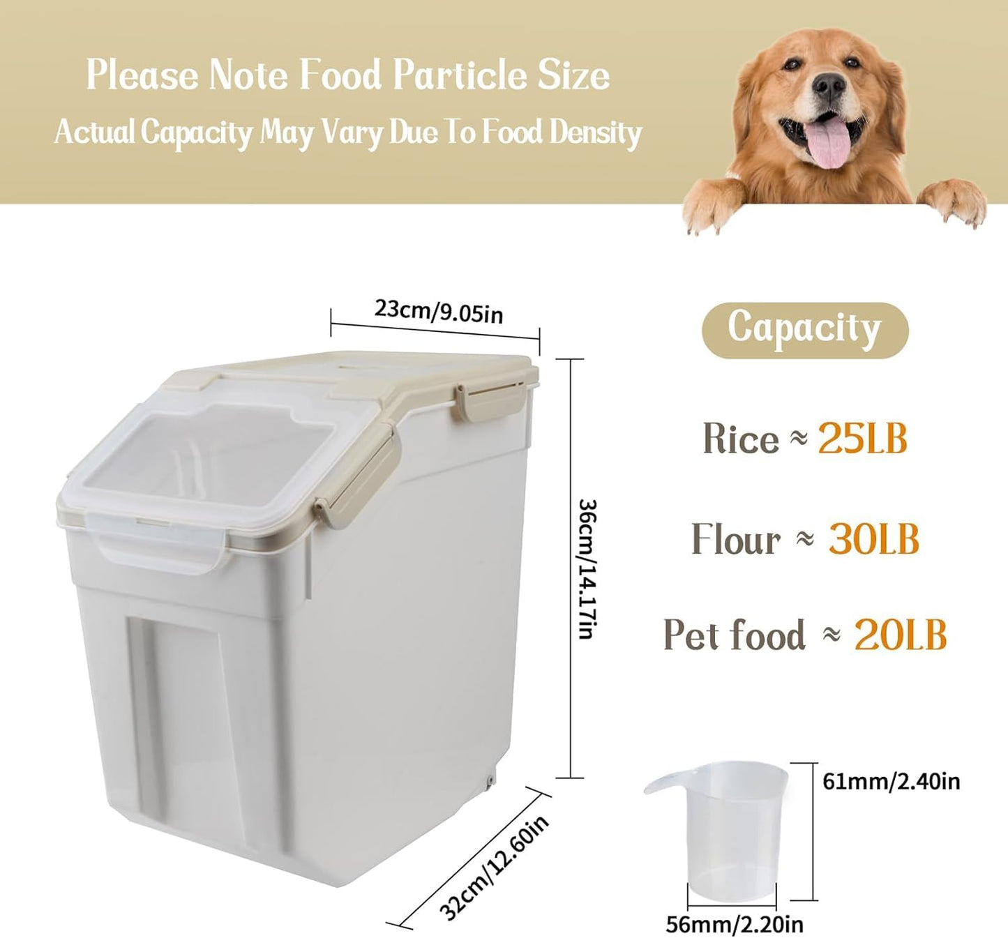 Flour Storage Container - 2Pack Rice Container 25 lbs, Flour Bin with Scoop & Wheels, Rice Dispenser for Kitchen Pantry Bulk Sugar, Cereal, Beans, Dog Pet Food Organizer - Gray