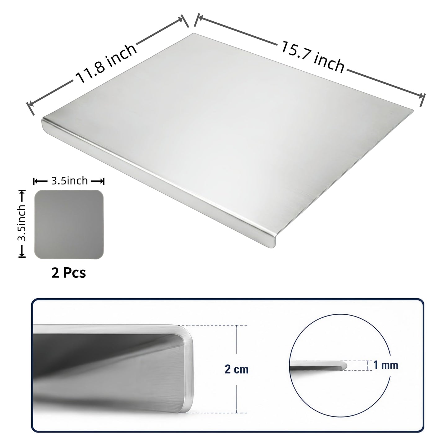 FayLongSky 304 Stainless Steel Cutting Board with Lip, Rounded Edges No Sharp Corners, with 2 Pcs Non-Slip Mats, for Kitchen, Meat, Vegetables, Fruits, Kneading, Bread & Baking (15.7" L x 11.8" W)