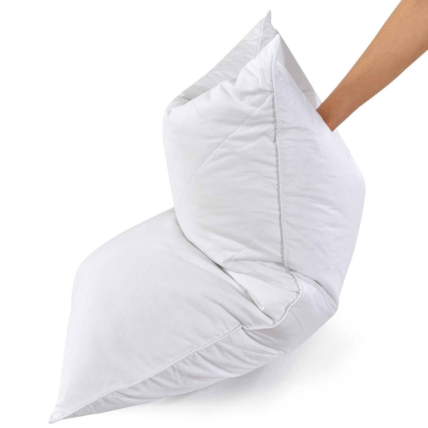 White Goose Feather Bed Pillow - 600 Thread Count Egyptian Cotton , Medium Firm,Soft Support Queen Size,White Solid (Queen Size:One pillow)